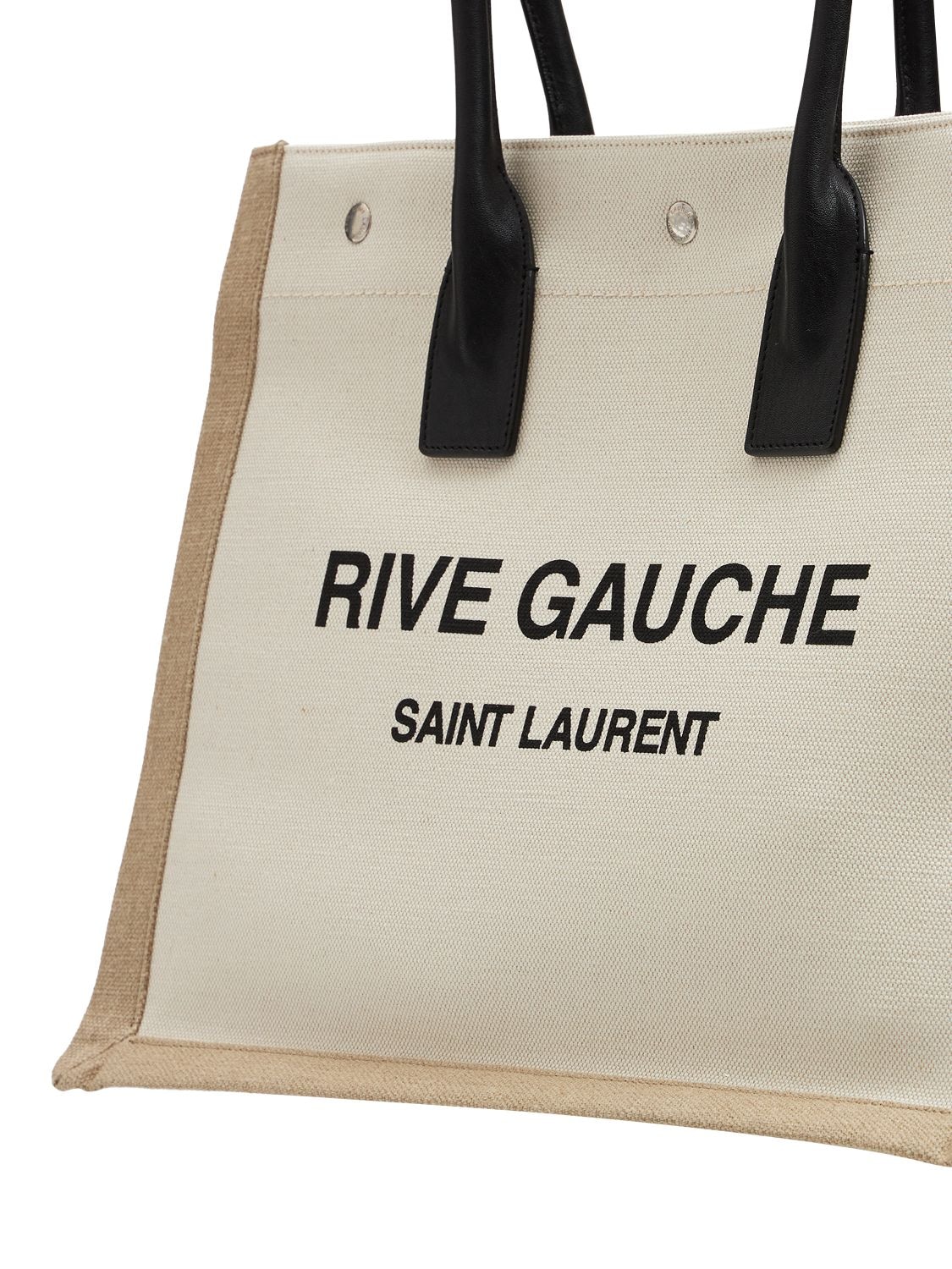 Shop Saint Laurent Small Rive Gauche Linen Tote Bag In Greggio,na