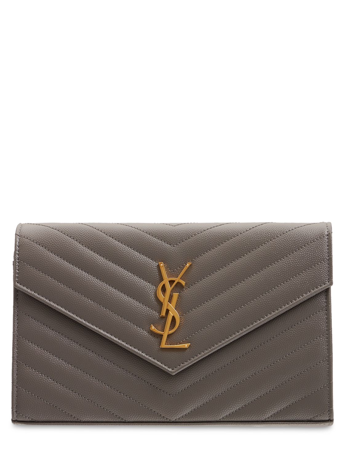 Saint Laurent Monogram Matelassé Leather Wallet On A Chain In Fog
