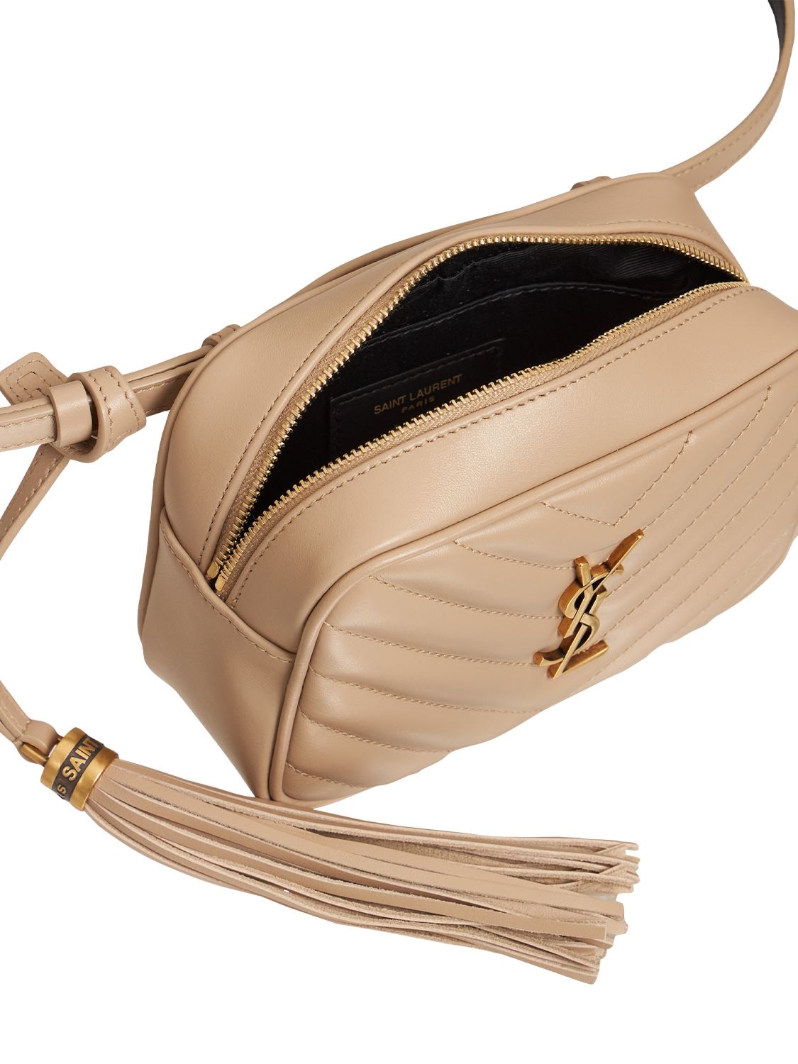 Shop Saint Laurent Lou Leather Belt Bag In Dark Beige