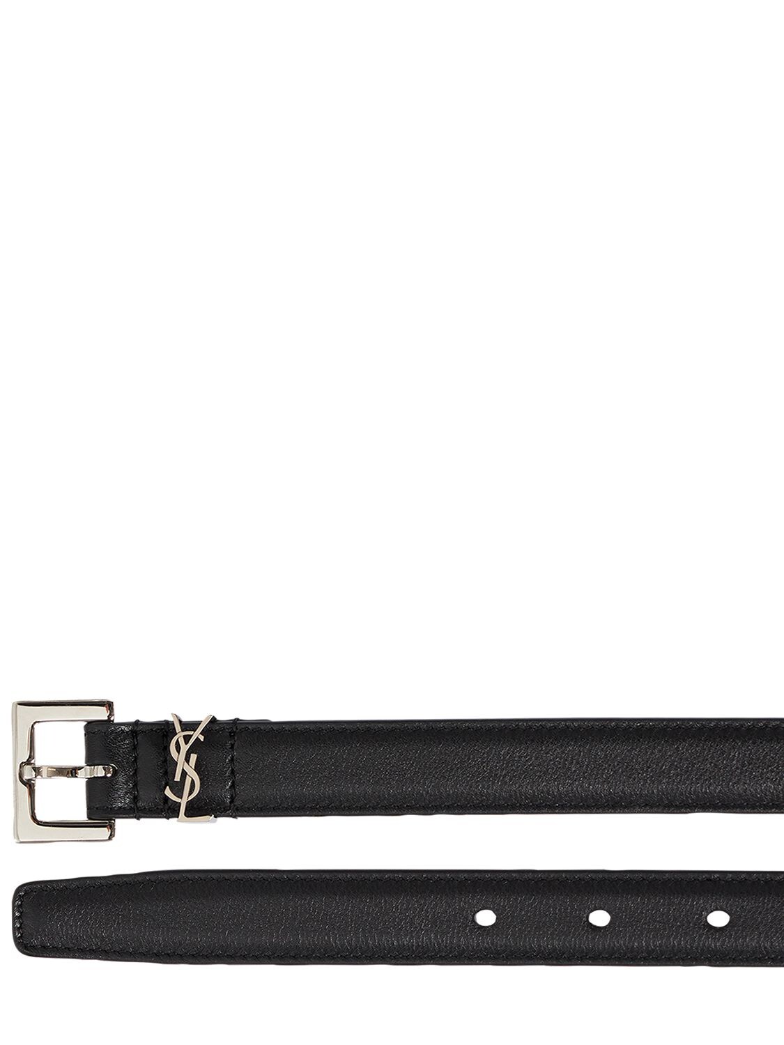 Shop Saint Laurent 20mm Monogram Leather Belt In Black
