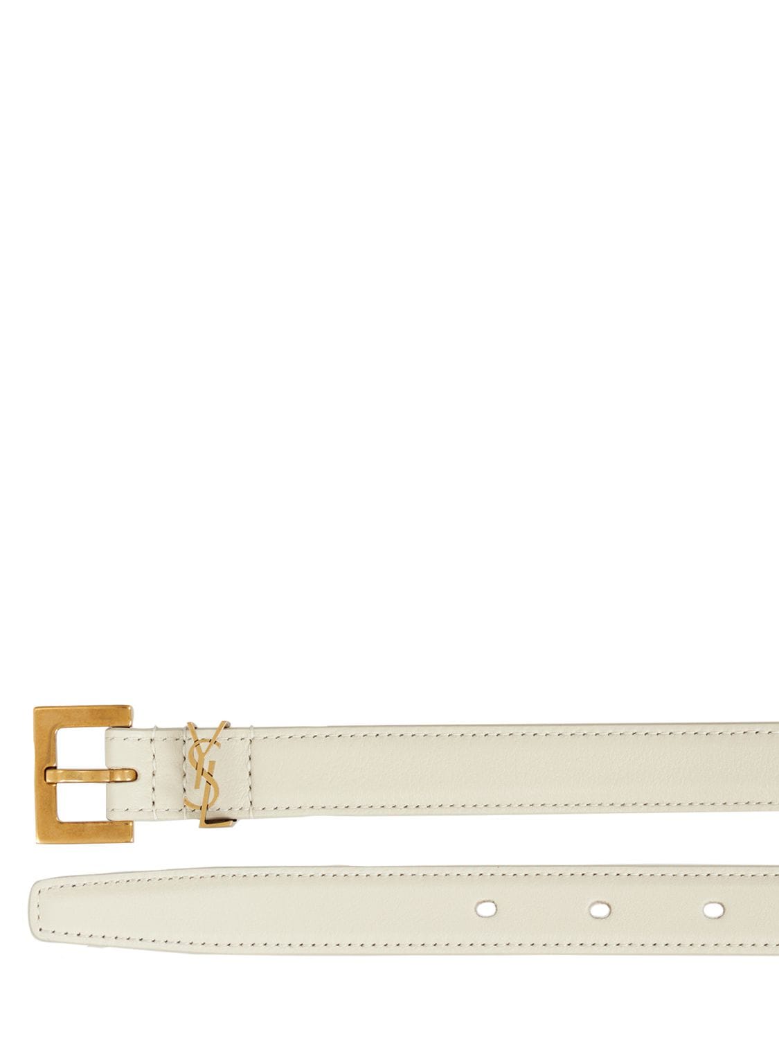 Shop Saint Laurent 20mm Monogram Leather Belt In Crema Soft