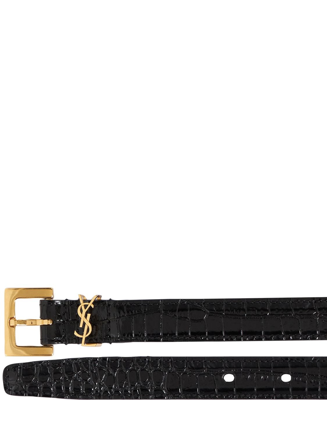 Shop Saint Laurent 20mm Croc Embossed Leather Belt In Black