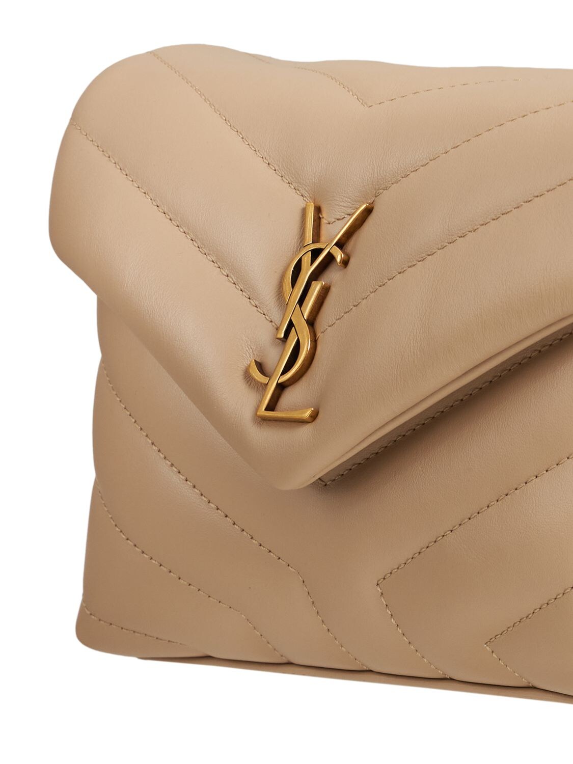Shop Saint Laurent Toy Loulou Leather Shoulder Bag In Dark Beige