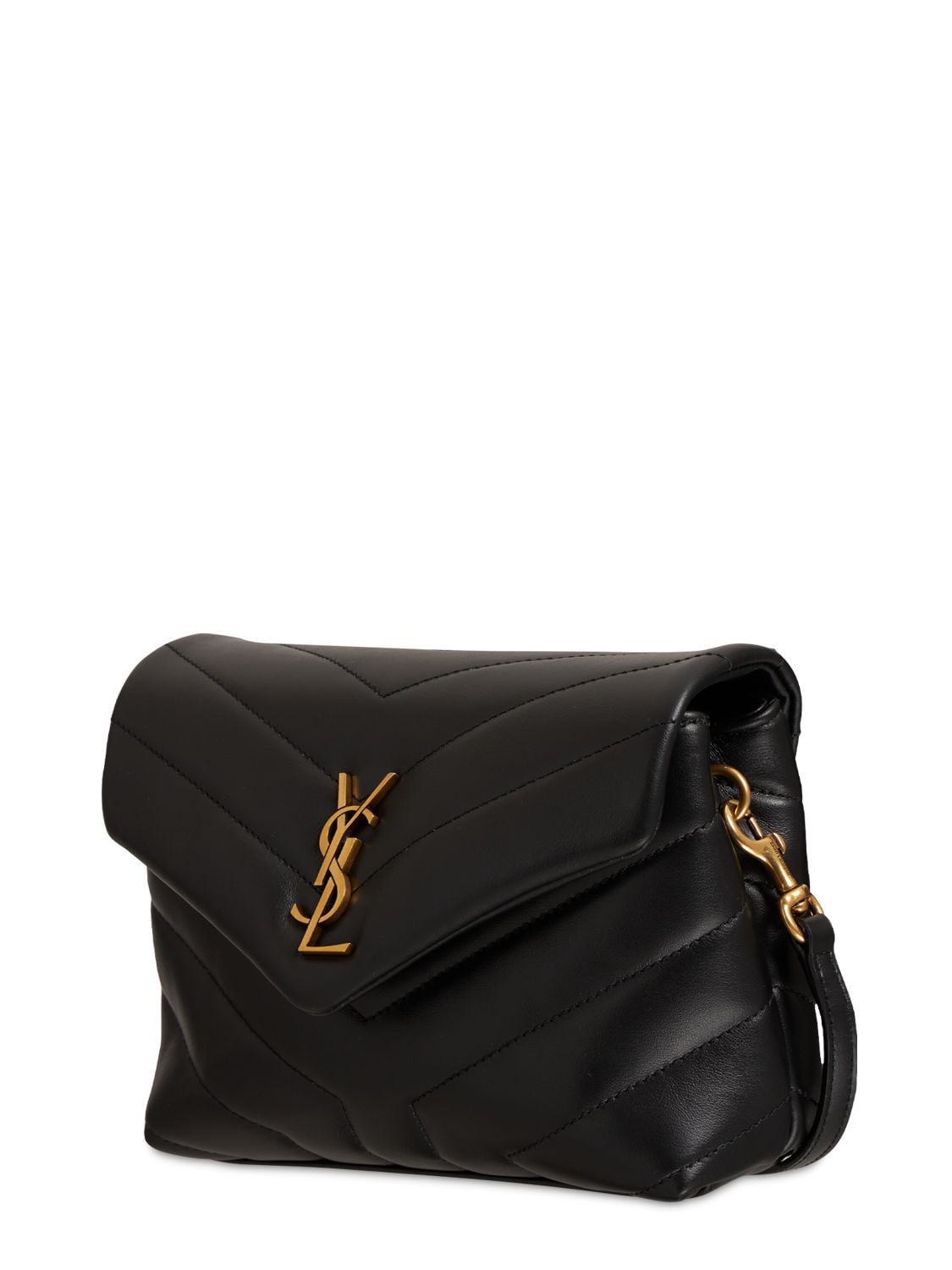 Shop Saint Laurent Toy Loulou Leather Shoulder Bag In Black