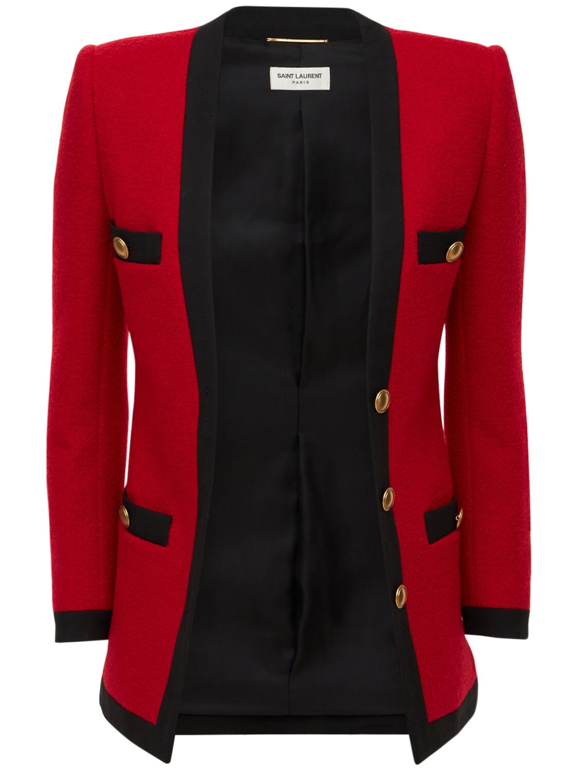 Saint Laurent Two-tone Wool-blend Bouclé-tweed Blazer In Red
