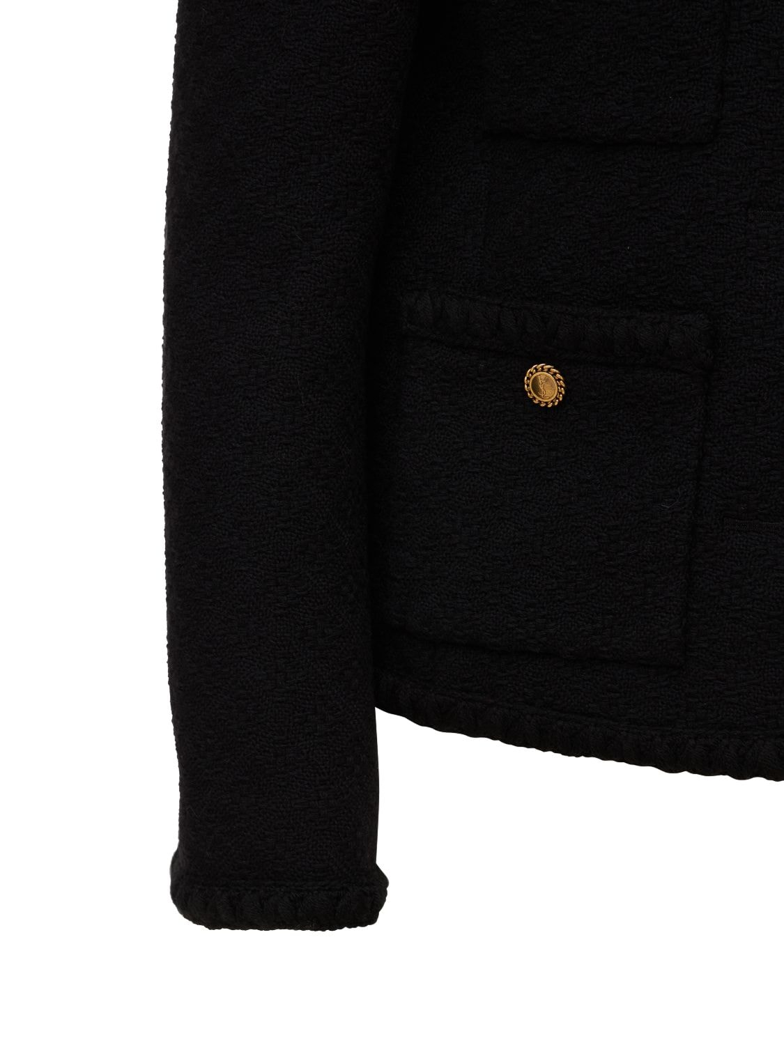 Shop Saint Laurent Tweed Diamond Pocket Short Jacket In Noir