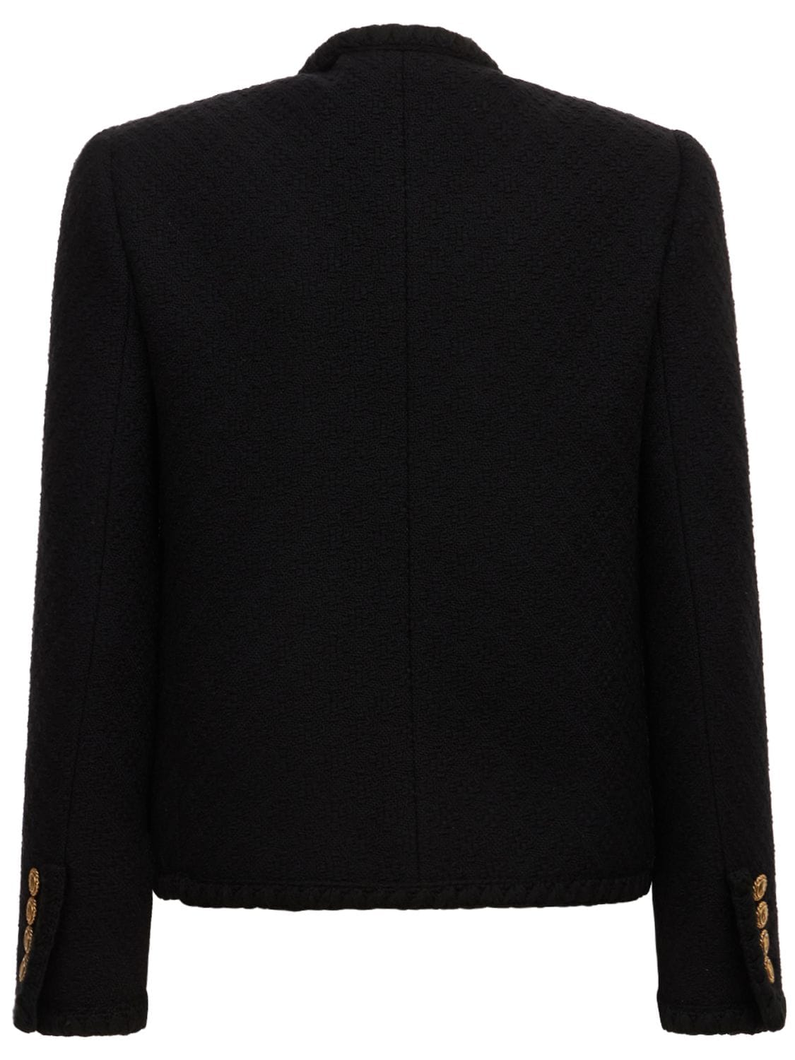 Shop Saint Laurent Tweed Diamond Pocket Short Jacket In Noir