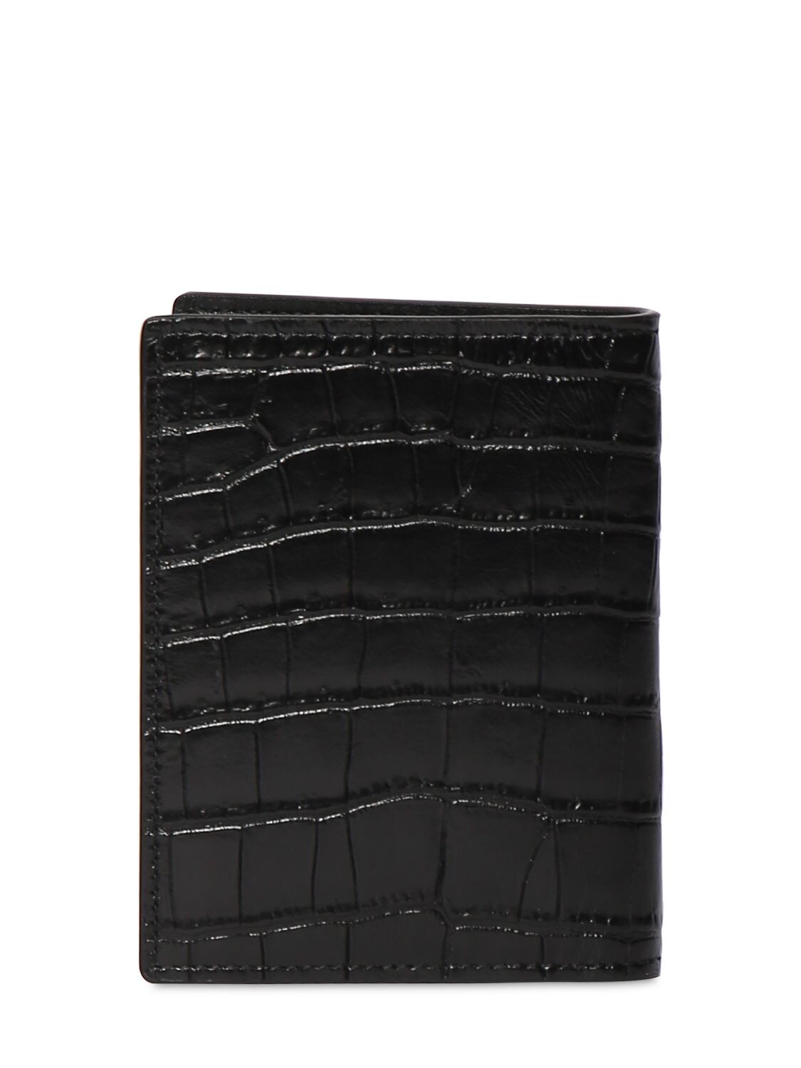 Shop Saint Laurent Ysl Croc Embossed Leather Wallet In Black