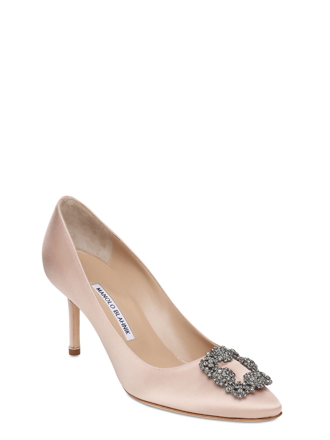 Shop Manolo Blahnik 70mm Hangisi Satin Pumps In Nude