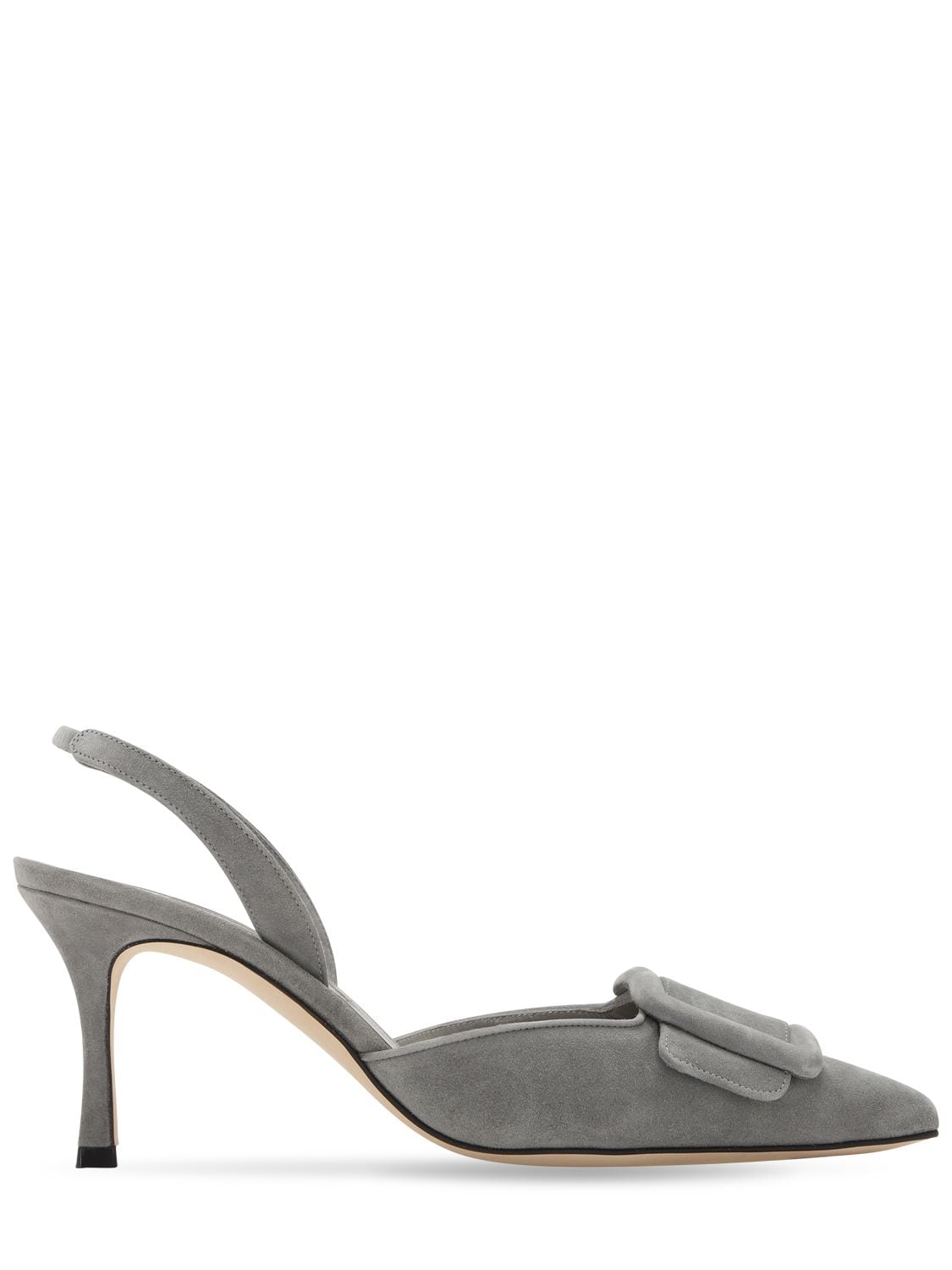 Manolo Blahnik Maysli Buckle Slingback Pointed Toe Pump In Grey | ModeSens