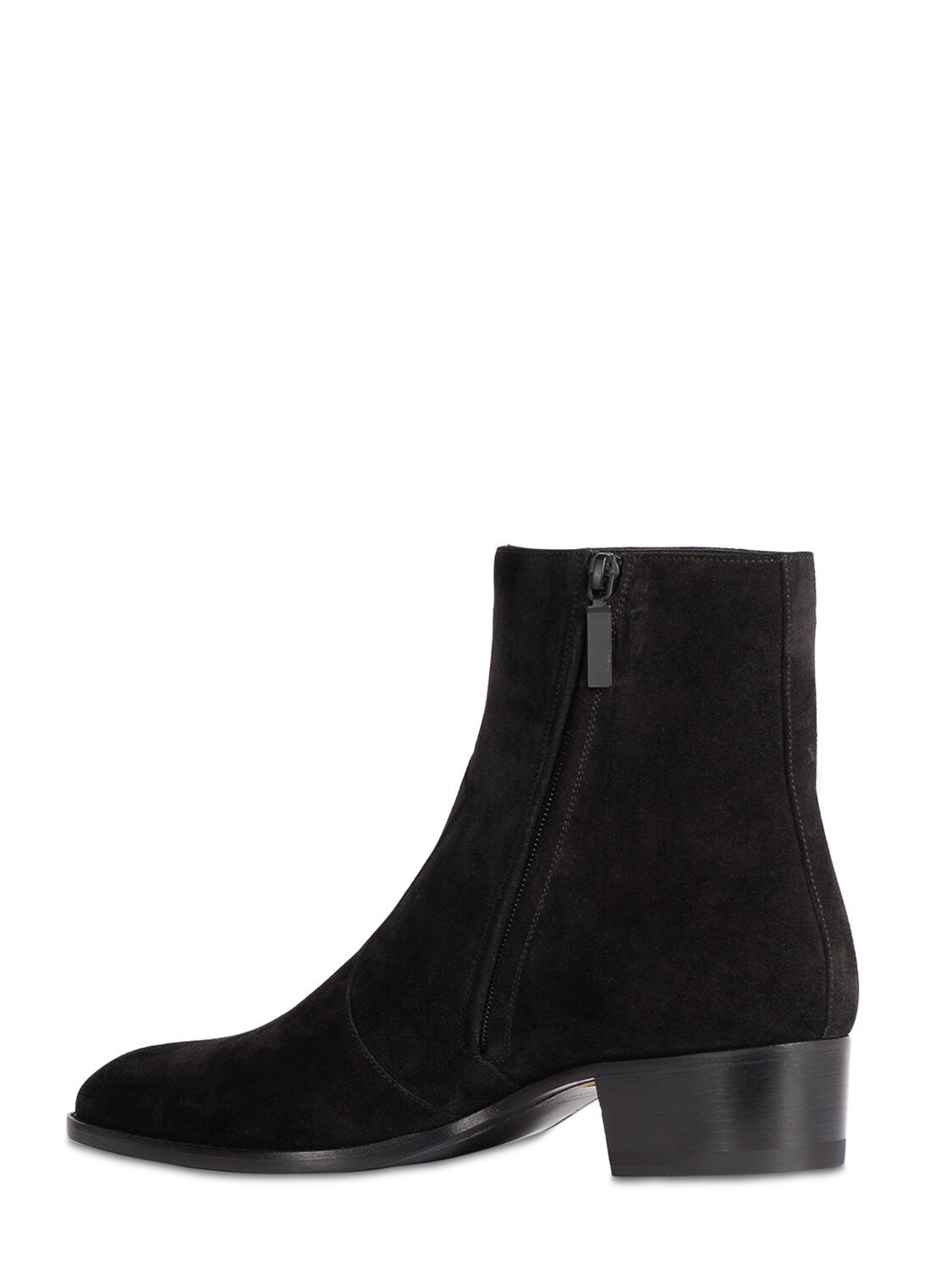 Saint Laurent Wyatt 40 Zipped Suede Western Boots In Black | ModeSens