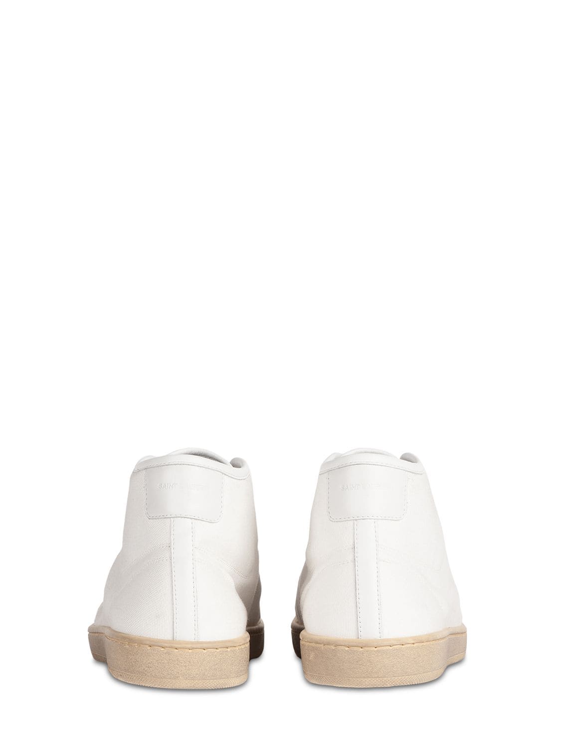 Shop Saint Laurent Sl/39 Logo Cotton Canvas Mid Top Sneaker In Off White
