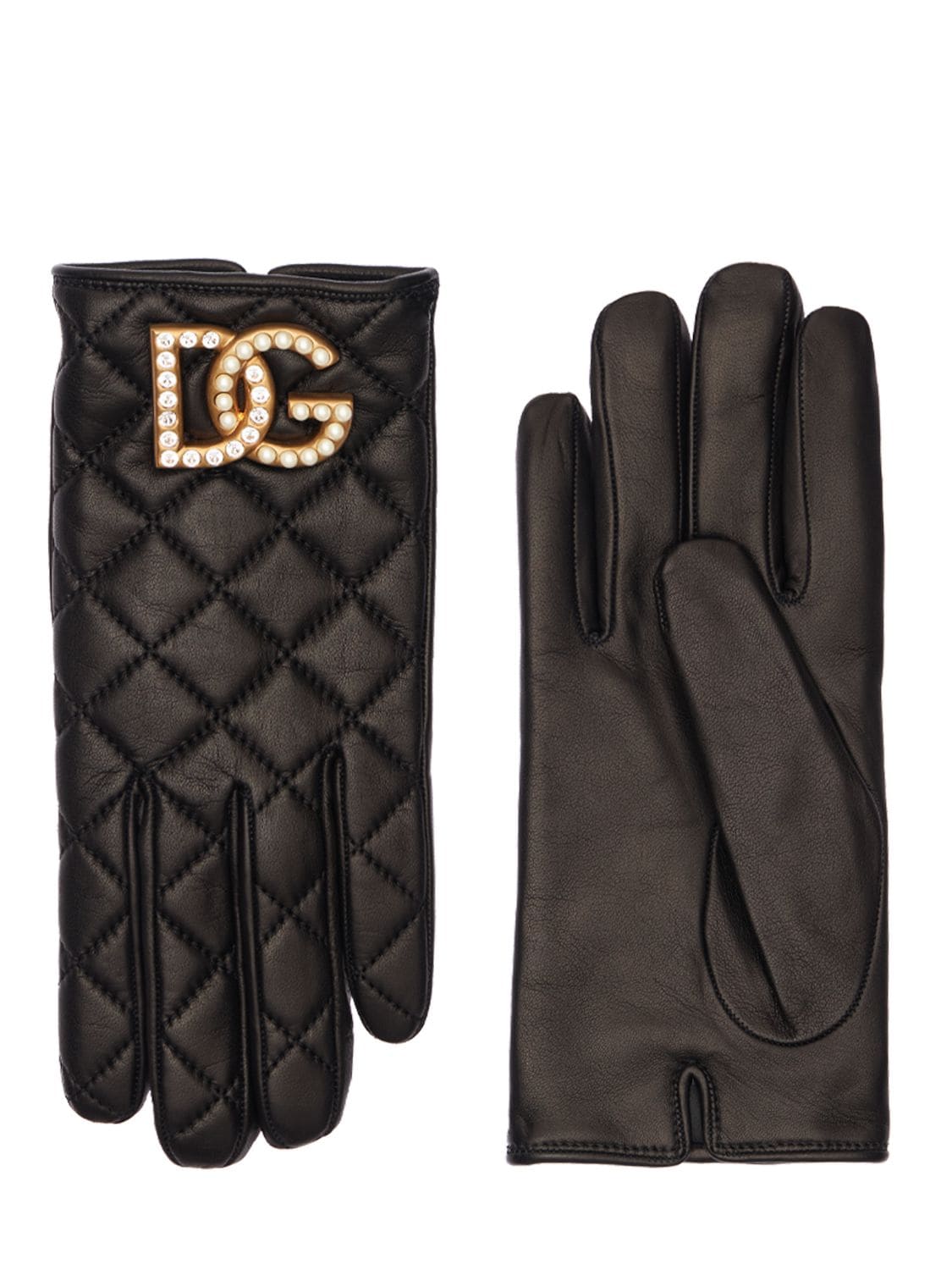 Dolce & Gabbana - Dg quilted leather gloves - Black | Luisaviaroma