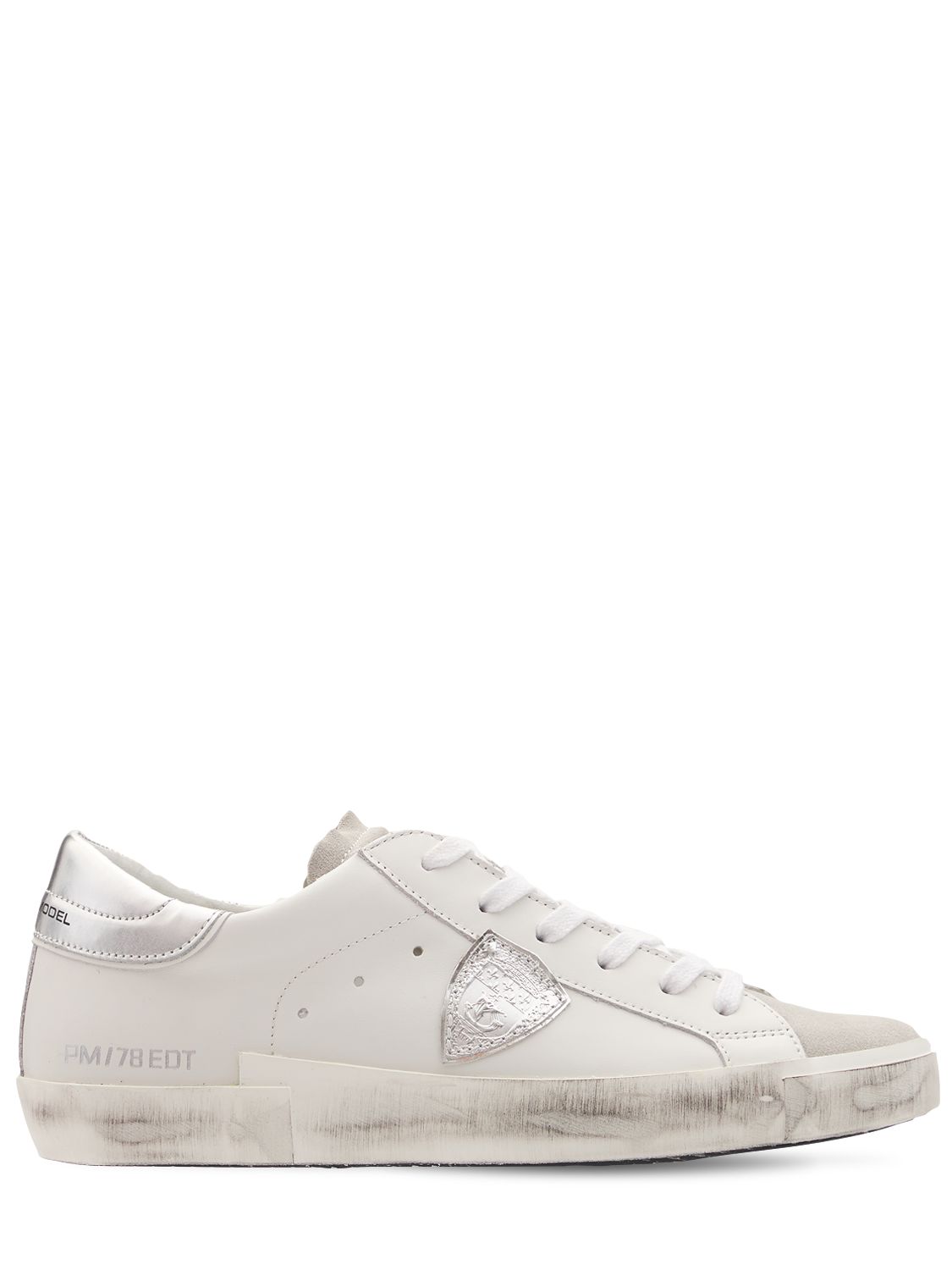 PHILIPPE MODEL - Leather \u0026 suede low sneakers - White/Silver | Luisaviaroma