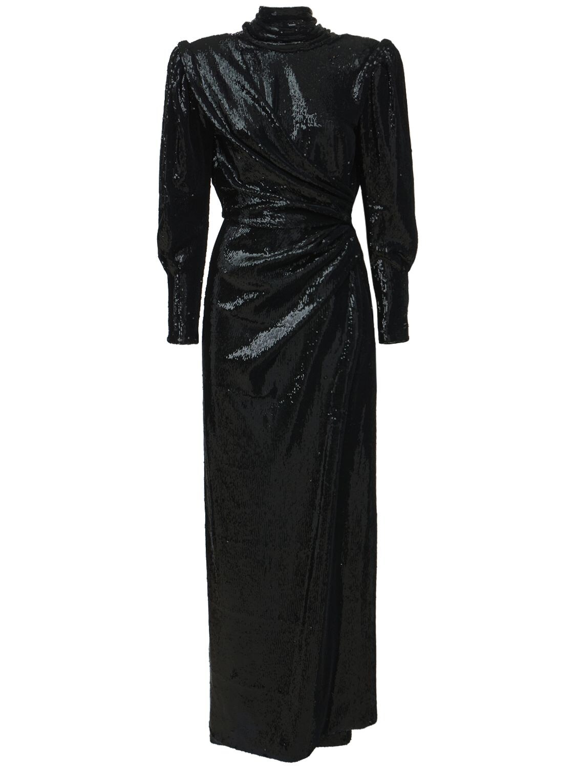 Sequined Draped Long Dress W/slits