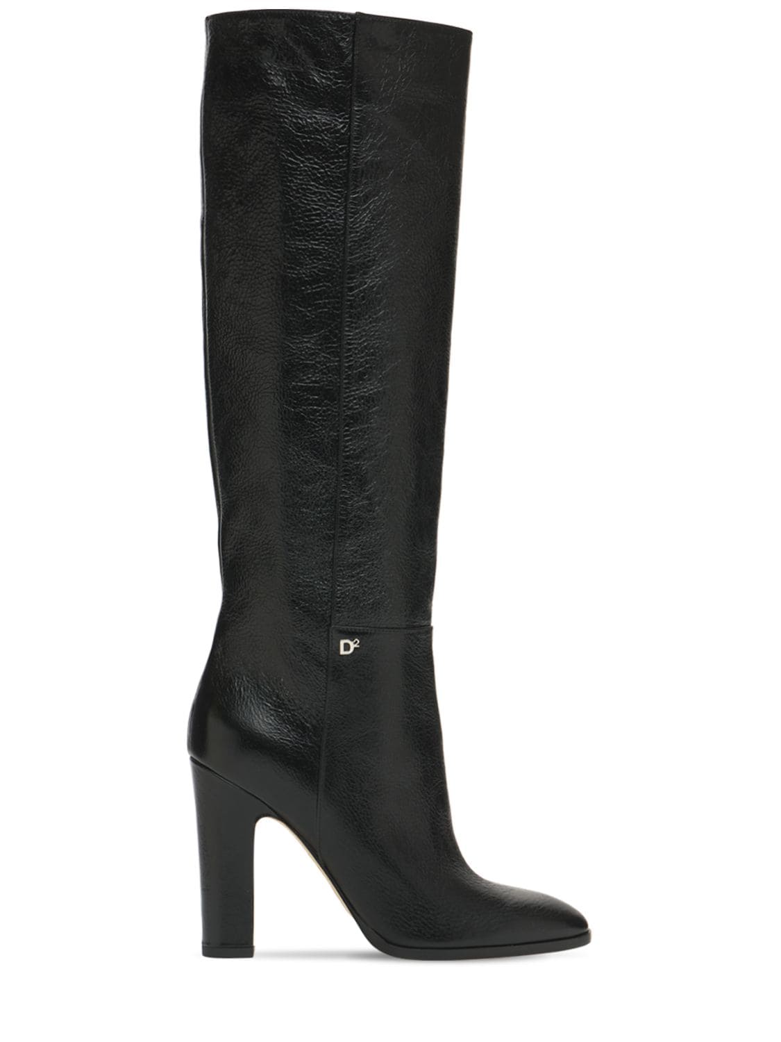 100mm Polished Leather Tall Boots