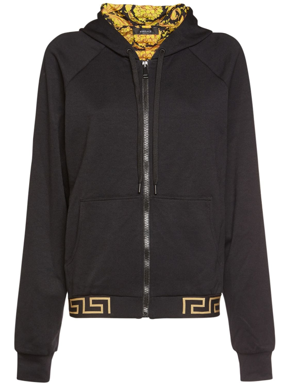 Versace - Nylon & cotton zip-up sweatshirt hoodie - Black | Luisaviaroma