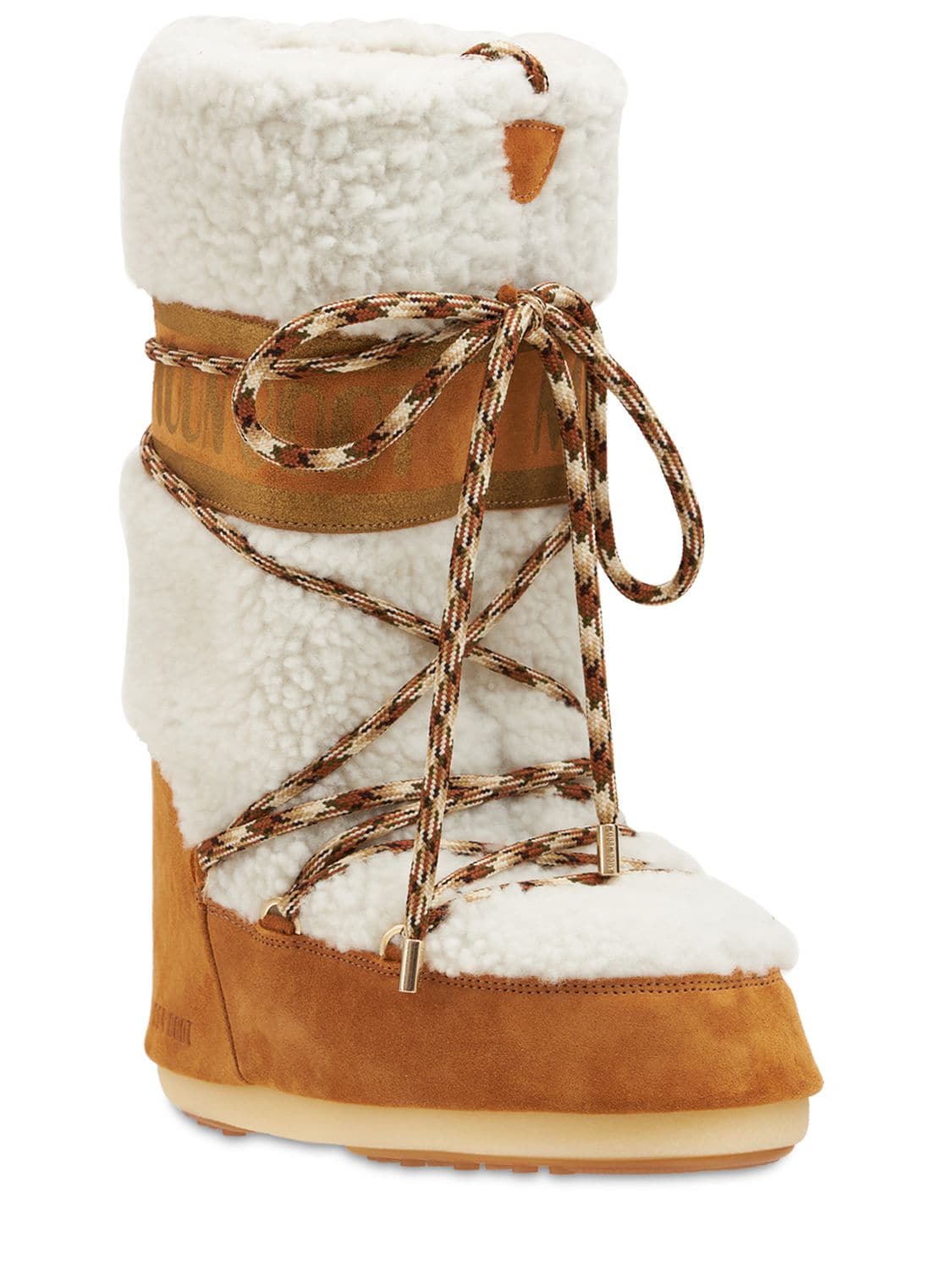 Shop Moon Boot Tall Icon Shearling & Suede S In Whiskey Offwhit