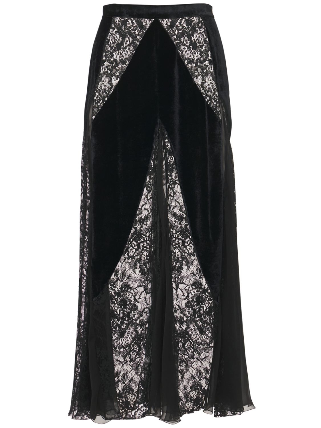 Zuhair Murad Fluid Velvet Lace Midi Skirt In Black | ModeSens