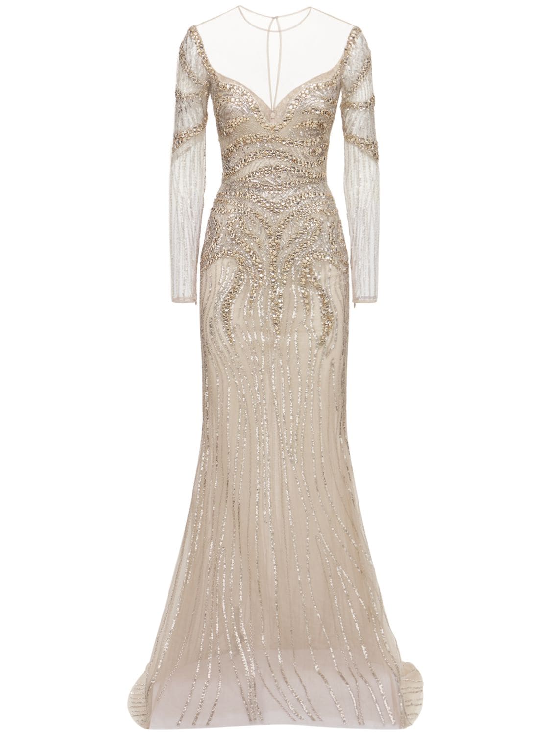 Zuhair Murad Embellished Tulle Gown Dress In Silver | ModeSens