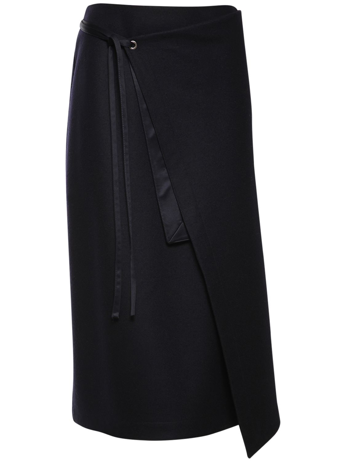 JIL SANDER WOOL JERSEY WRAP MIDI SKIRT,74I0HU013-NDAX0