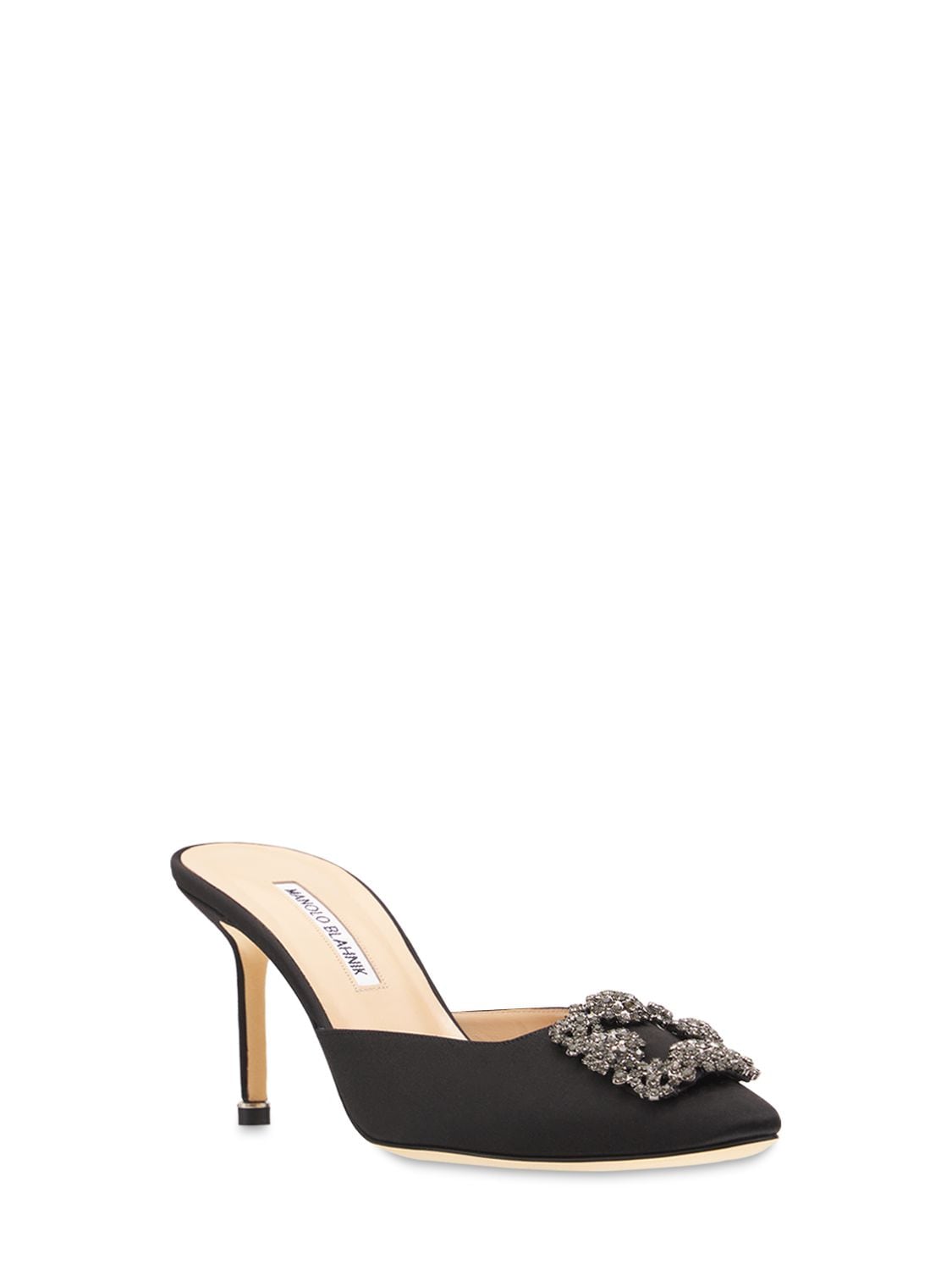 Shop Manolo Blahnik 70mm Hangisi Satin Mules In Black