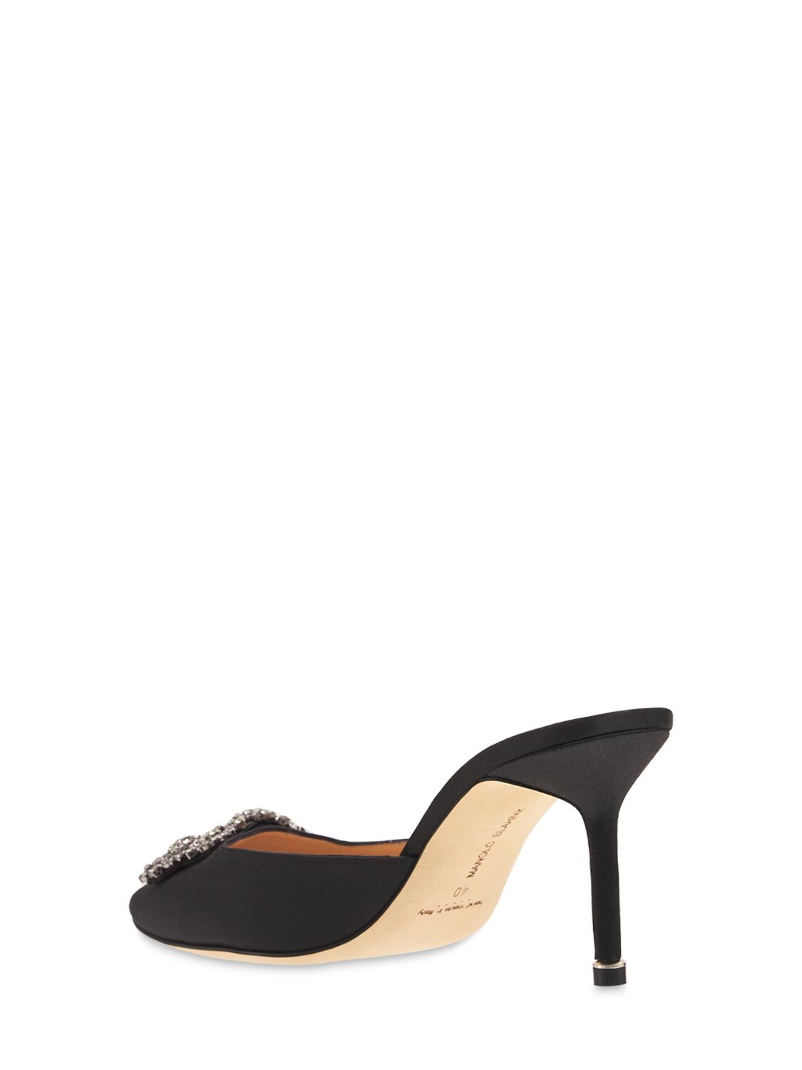 Shop Manolo Blahnik 70mm Hangisi Satin Mules In Black