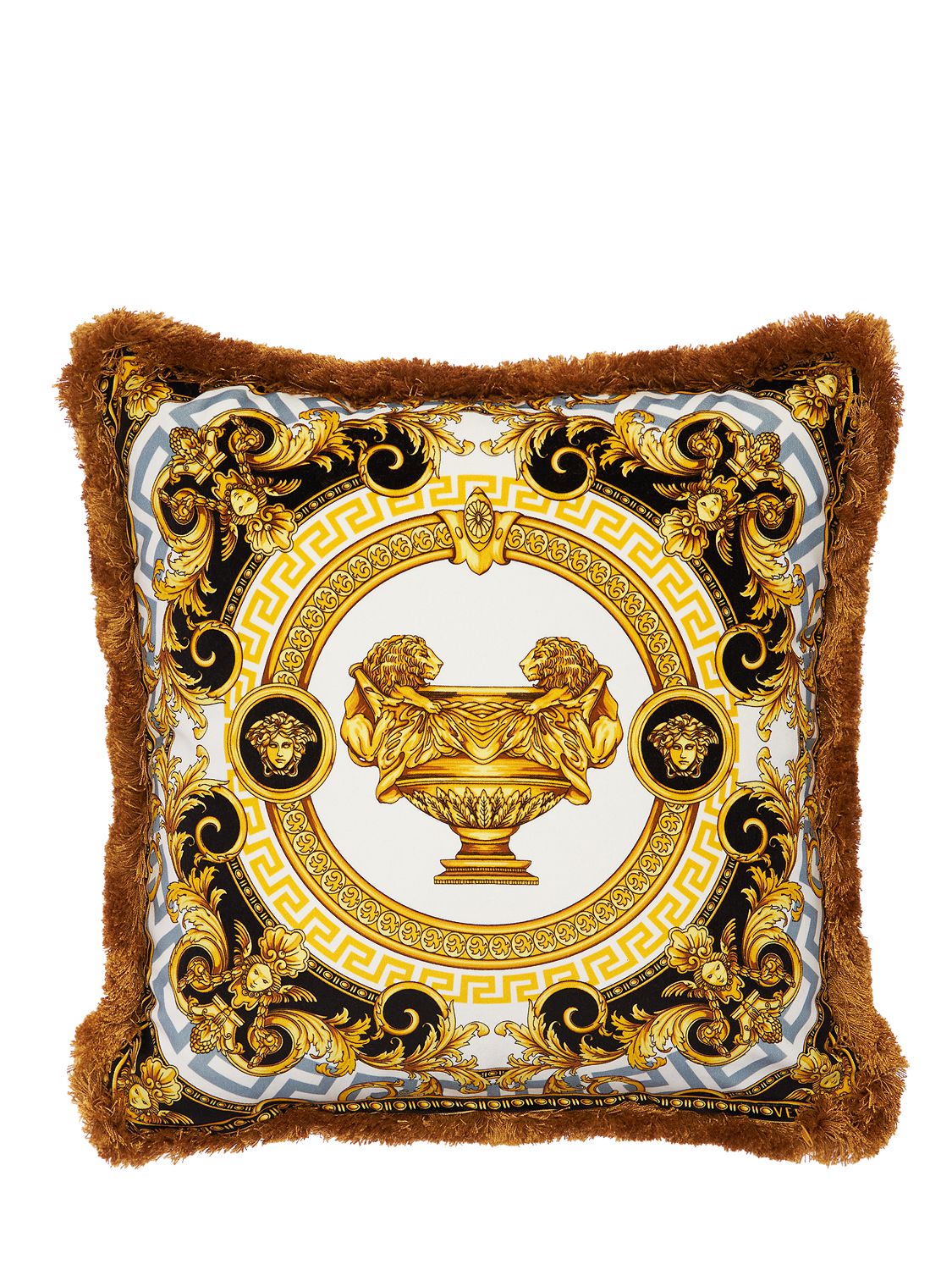 Shop Versace La Coupe Des Dieux Cotton Cushion In Gold,white