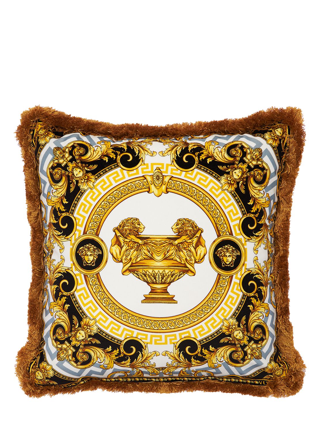 Versace La Coupe Des Dieux Cotton Cushion In Gold,white