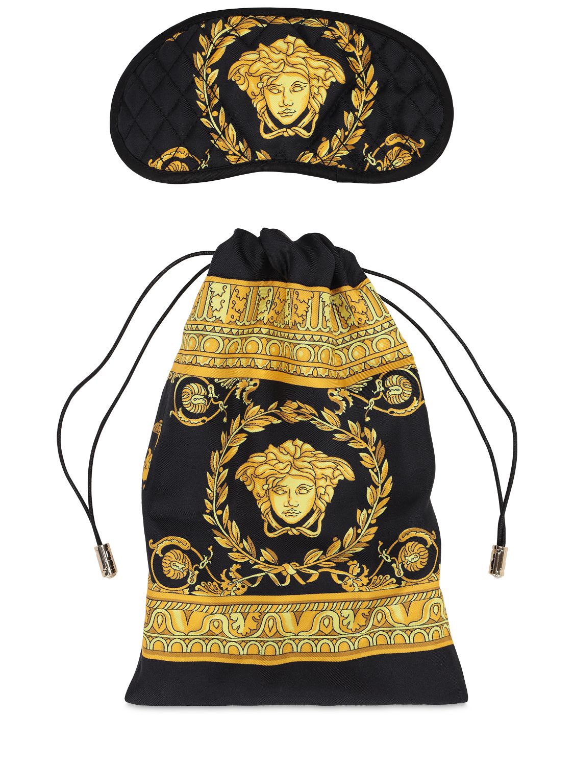Versace Barocco & Robe Silk Eye Mask W/ Case In Black,gold