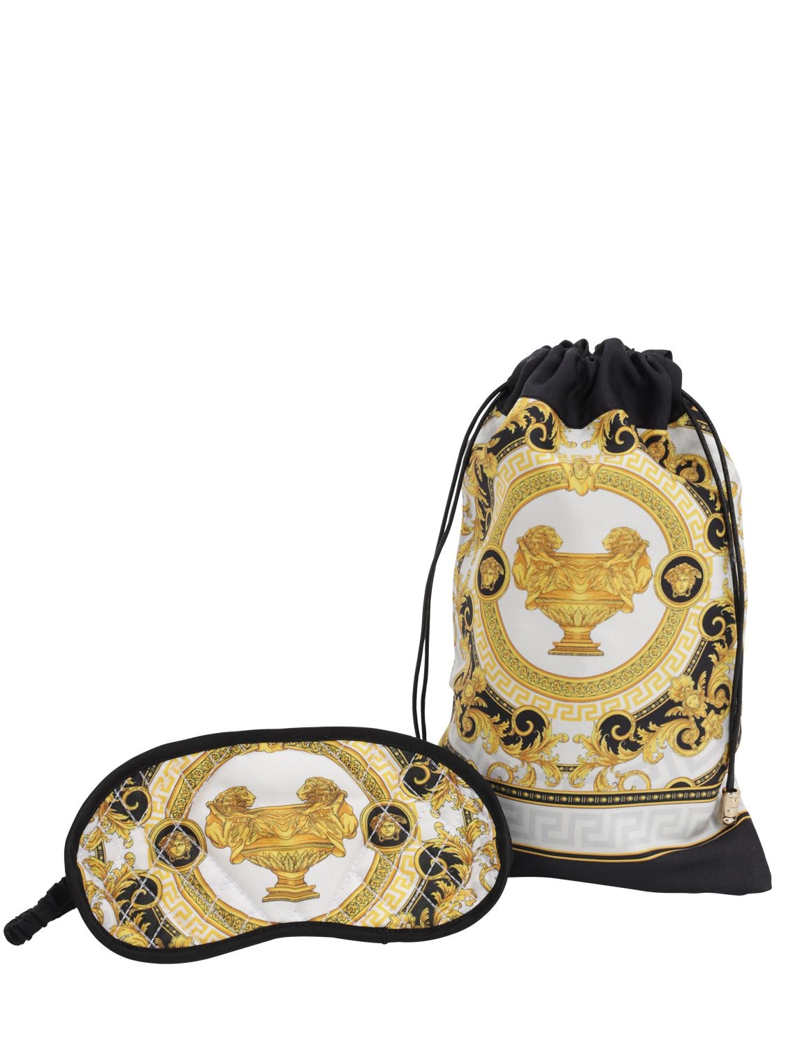 Versace Barocco & Dressing Gown Silk Eye Mask W/ Case In White,gold