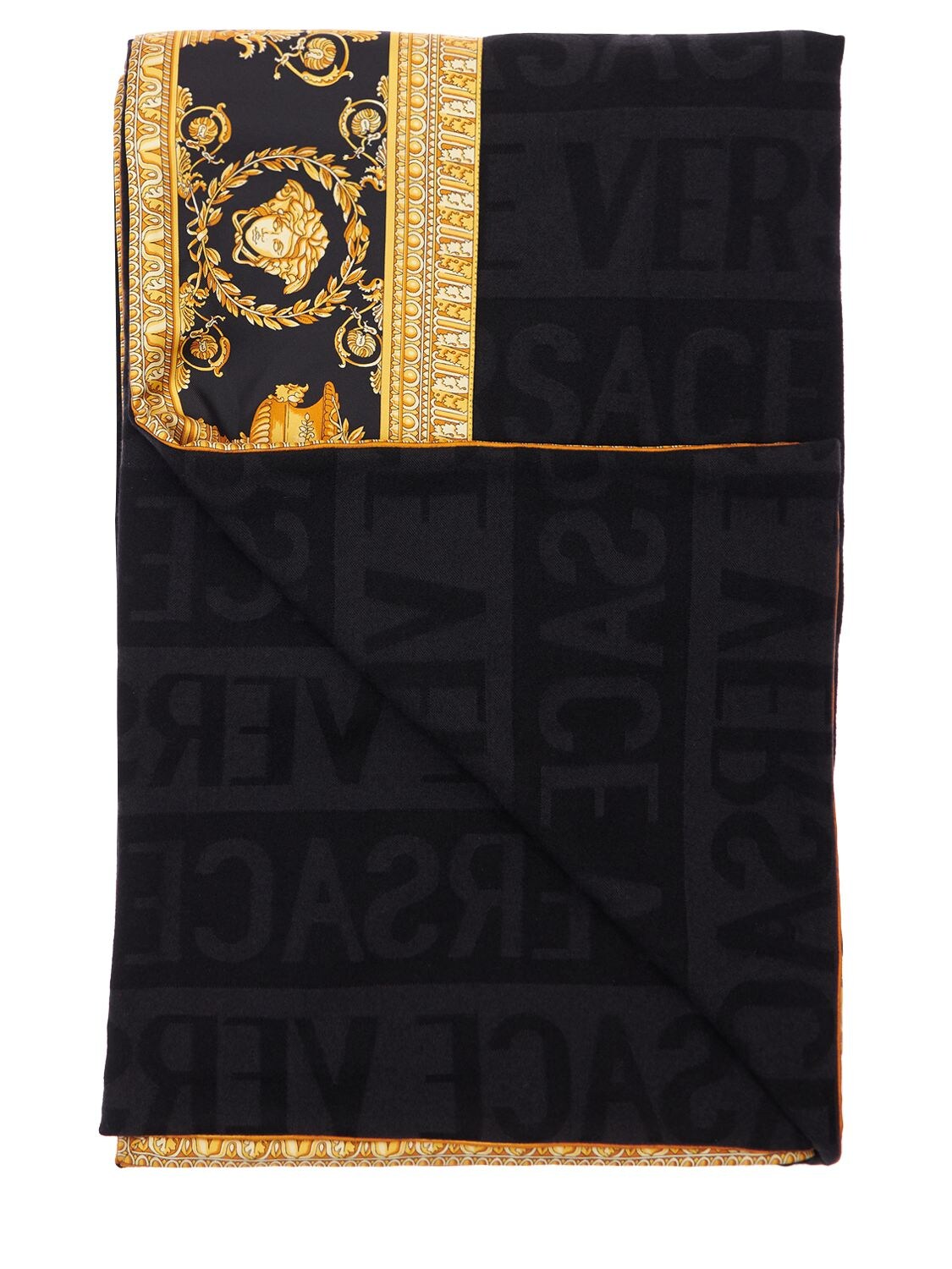 Shop Versace Barocco & Robe Throw In Black,gold