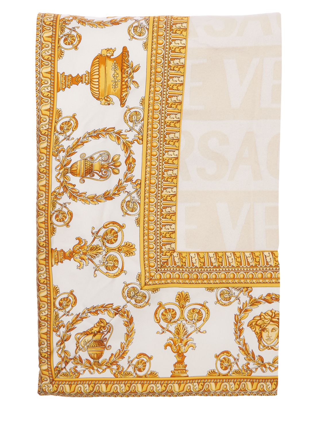 Versace Barocco & Robe Throw In White,gold