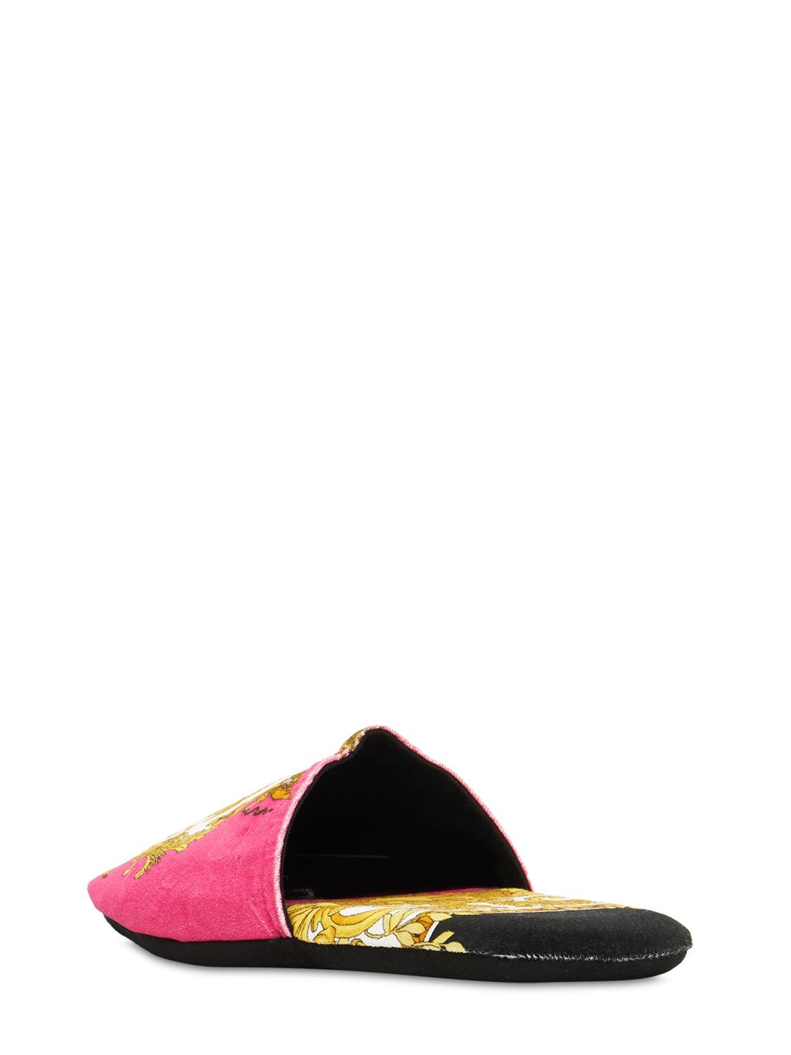 Shop Versace Cotton Slippers In Fuchsia,gold