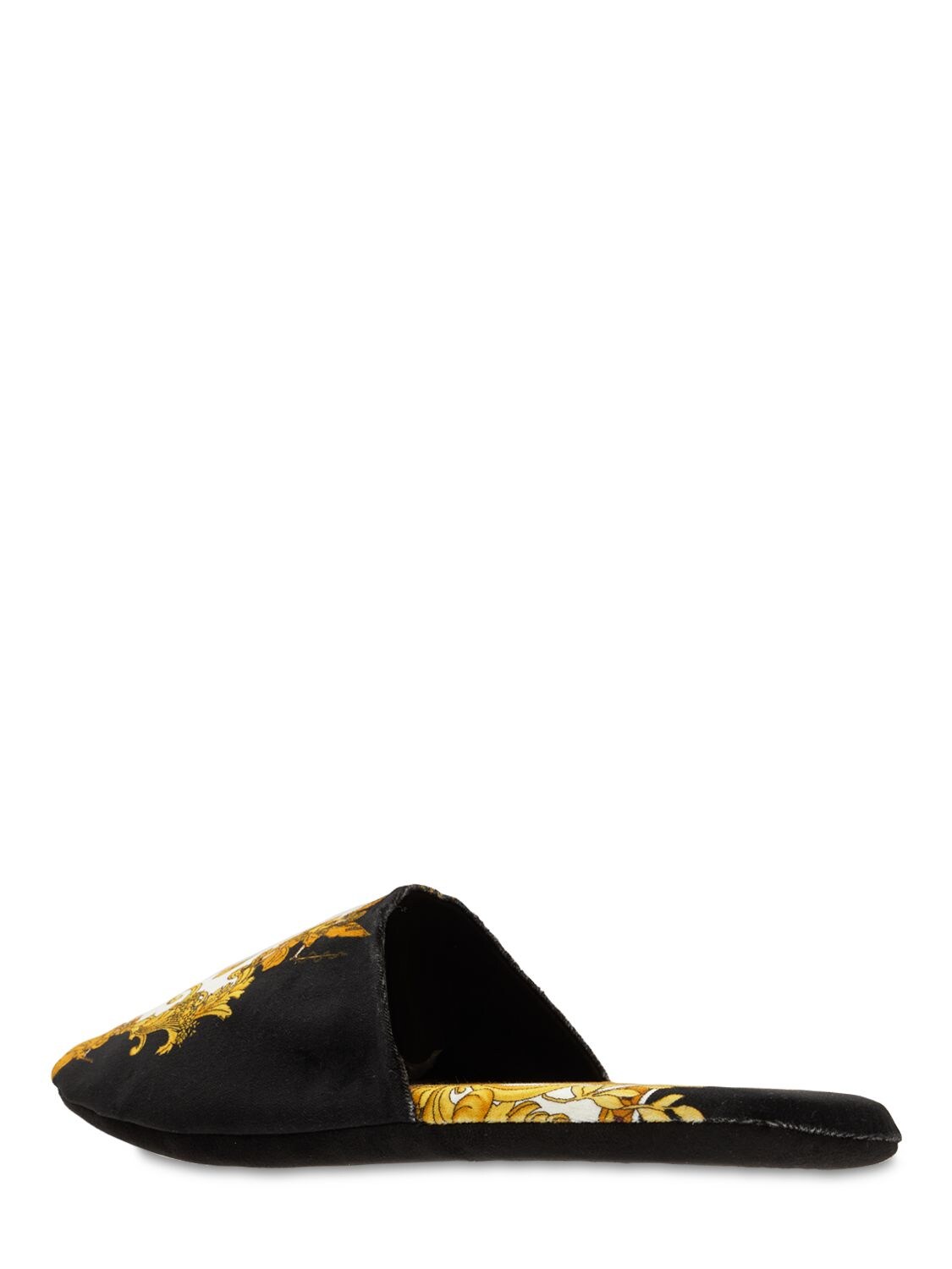 Shop Versace Cotton Slippers In Black,gold