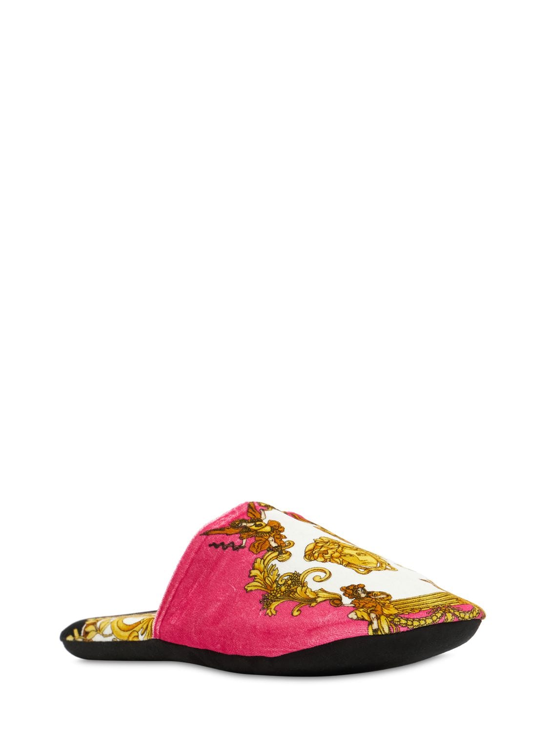 Shop Versace Cotton Slippers In Fuchsia,gold