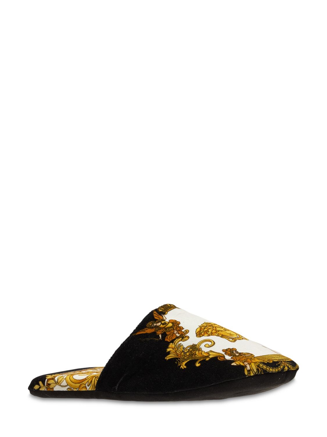 Shop Versace Cotton Slippers In Black,gold