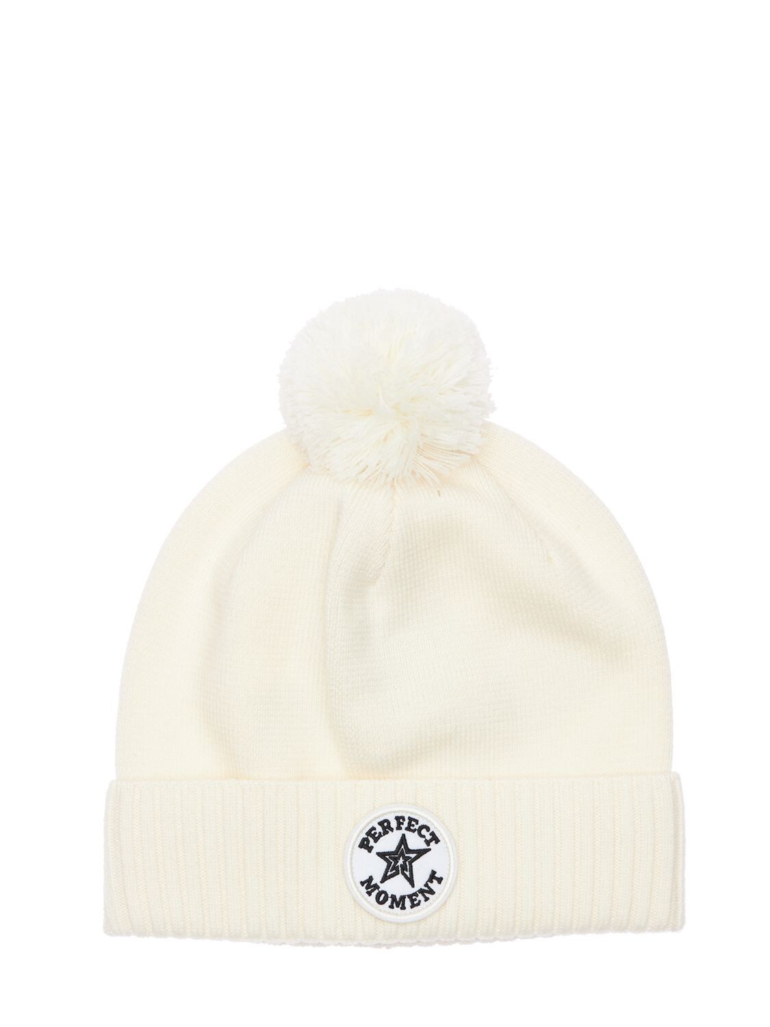 Perfect Moment Logo Patch Merino Wool Beanie In White