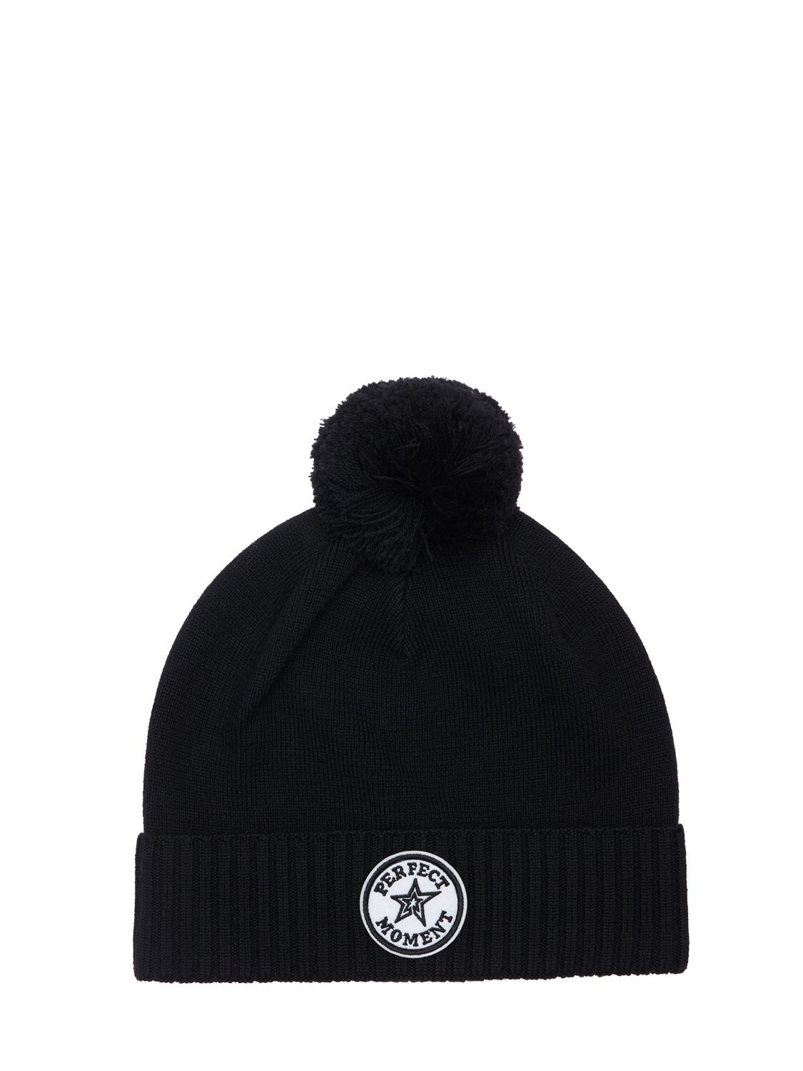 Perfect Moment Logo Patch Merino Wool Beanie In Black