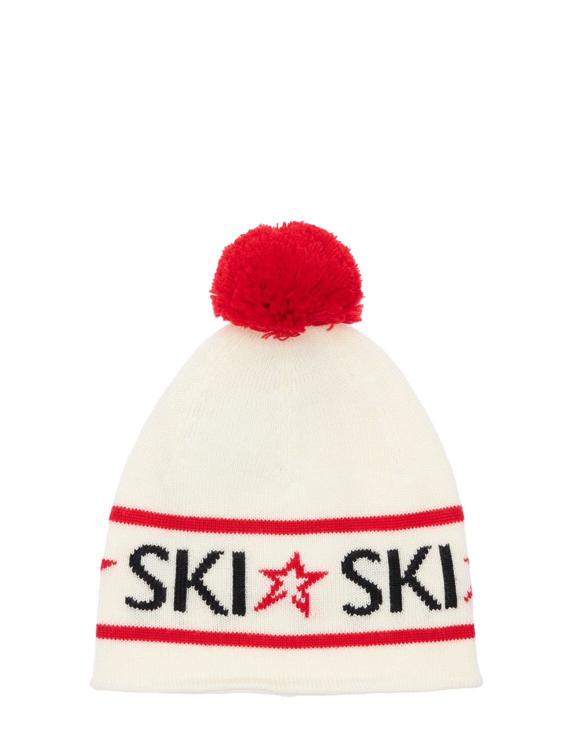 Perfect Moment Ski Merino Wool Beanie In White,red