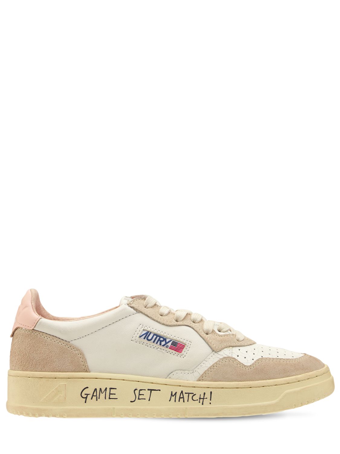 Autry Crack Smooth And Suede Leather Sneakers With Lettering On Sole In 白色,粉色
