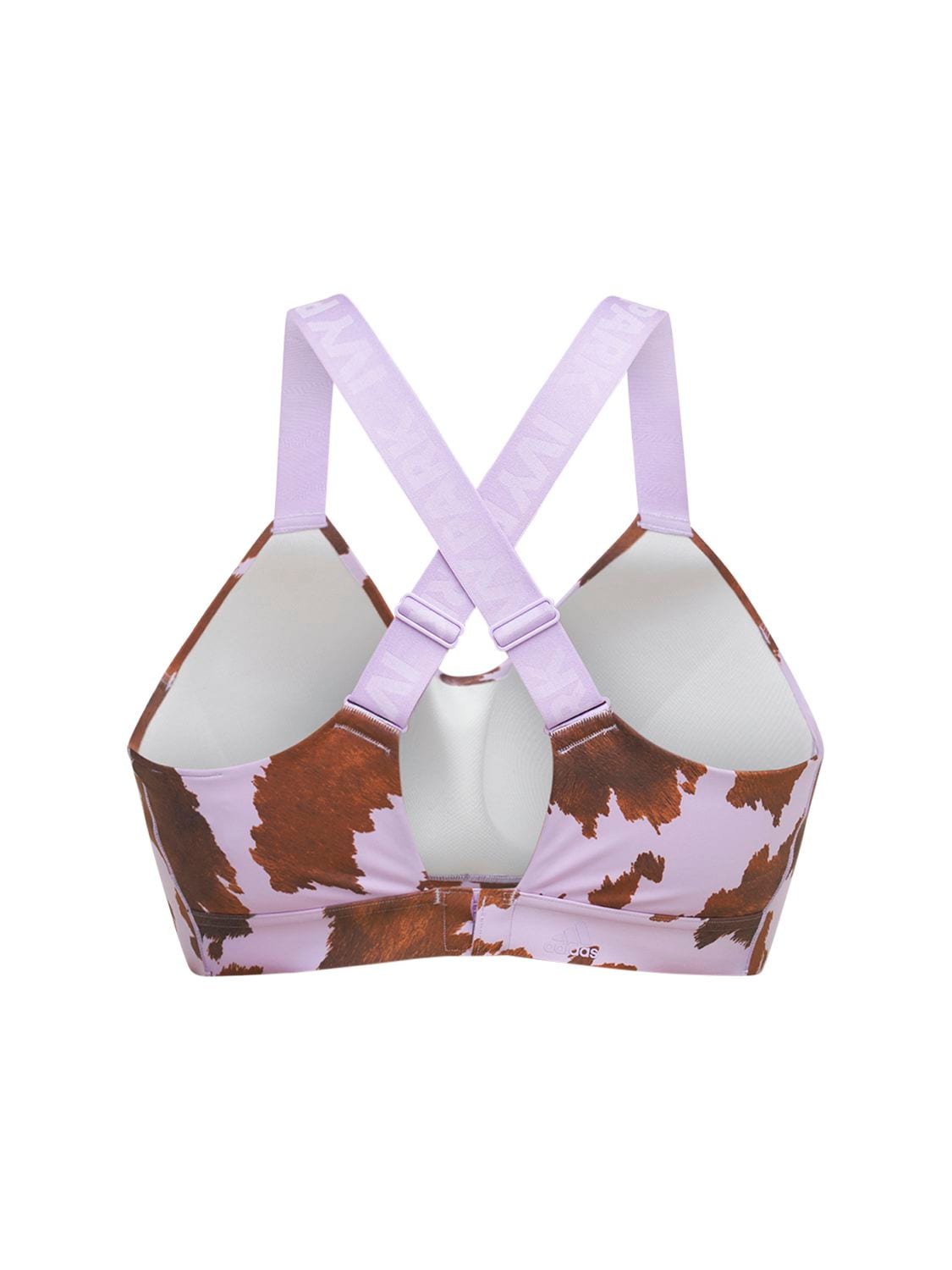 Adidas X Ivy Park Purple & Brown Cow Print Cut-out Sports Bra In Violet