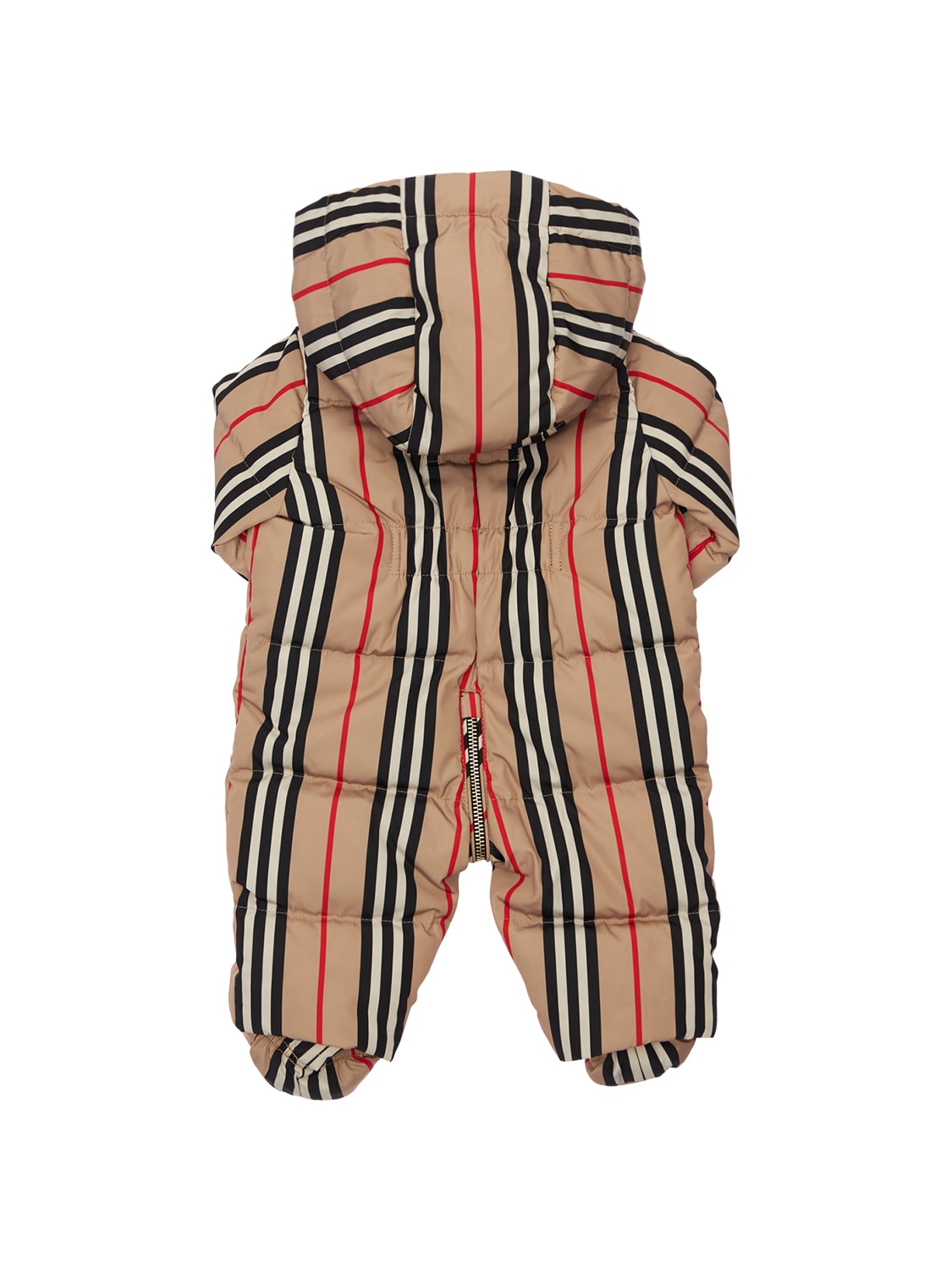 Baby's Icon Stripe Puffer Jumpsuit With Mittens In Beige
