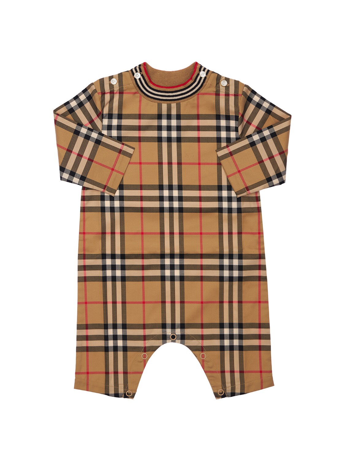 Burberry Babies' Check Cotton Blend Romper In Beige