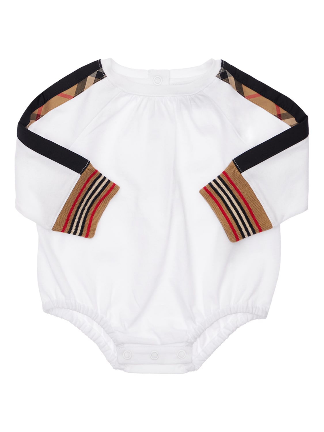 Burberry Babies' Cotton Bodysuit W/ Check Inserts In White