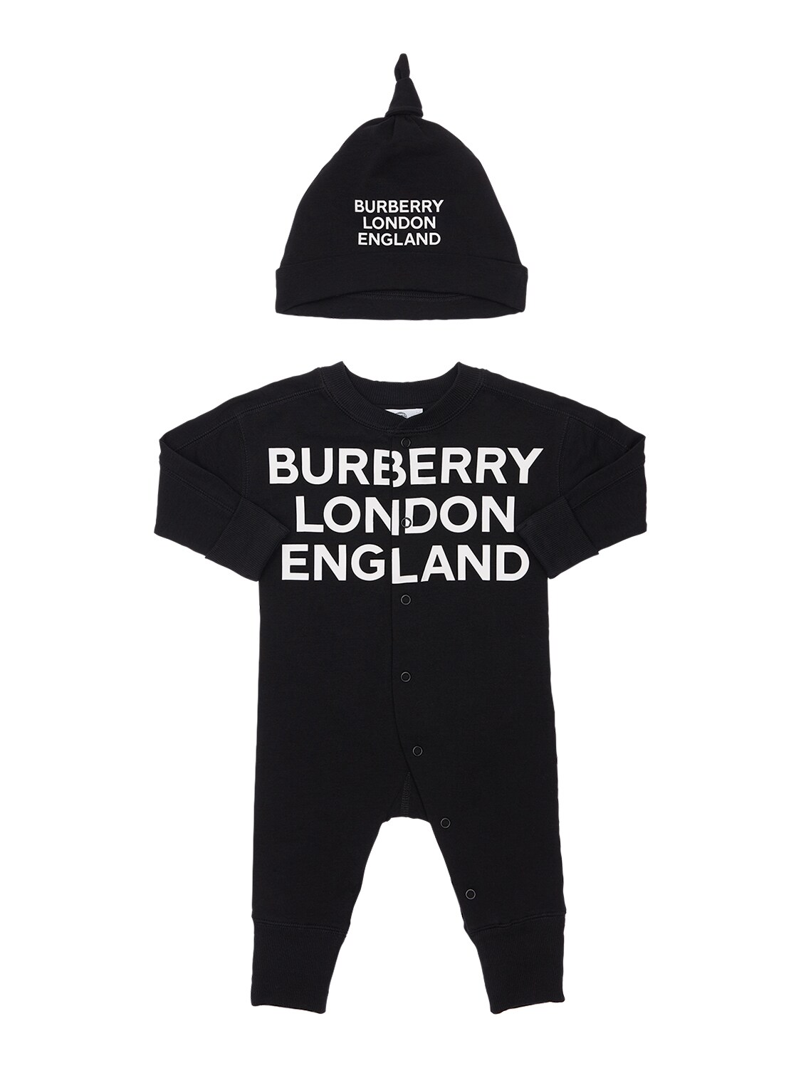 Burberry Babies' Cotton Jersey Romper & Hat In Black