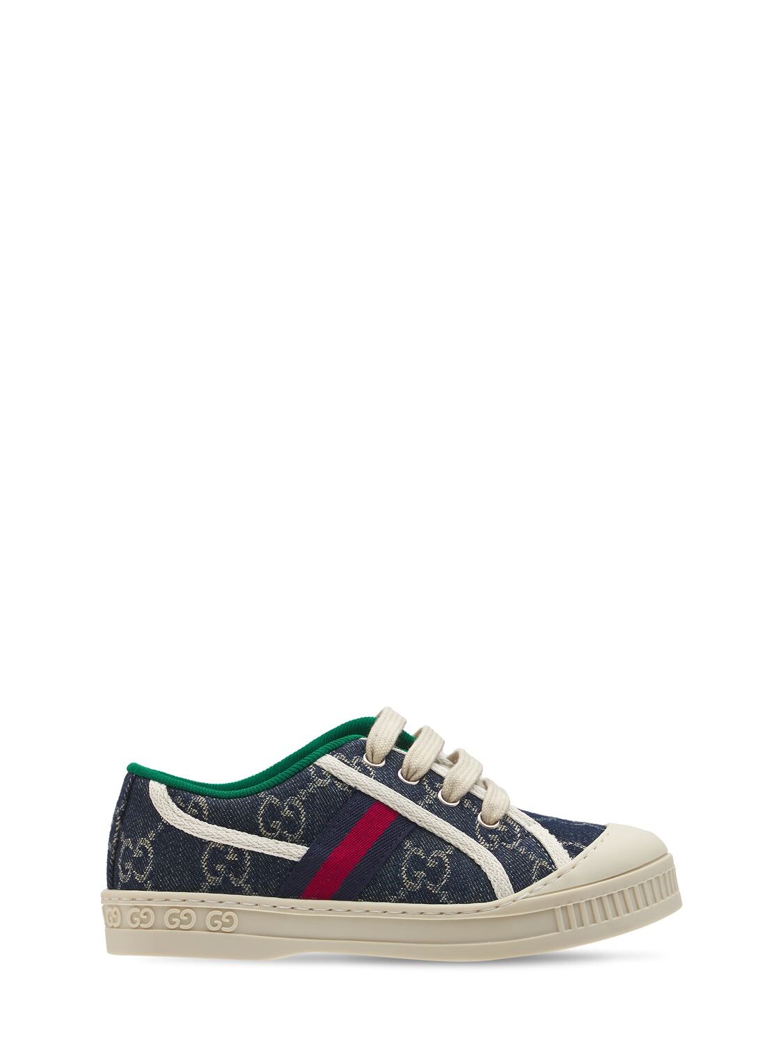 Gucci Gg Tennis 1977 Cotton Lace-up Sneakers In 4660 Dk Blu Ivo/m.wh