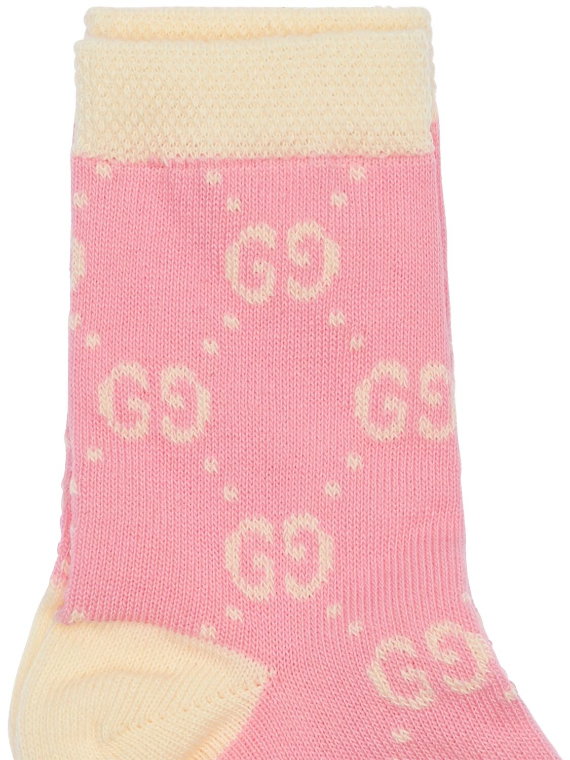 Shop Gucci Logo Intarsia Cotton Blend Knit Socks In Pink