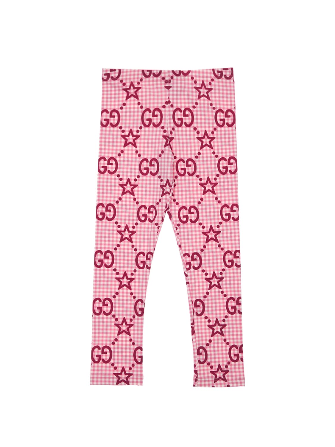 Gucci Babies' Gg Star Print Vichy Lycra Leggings In Pink,ivory