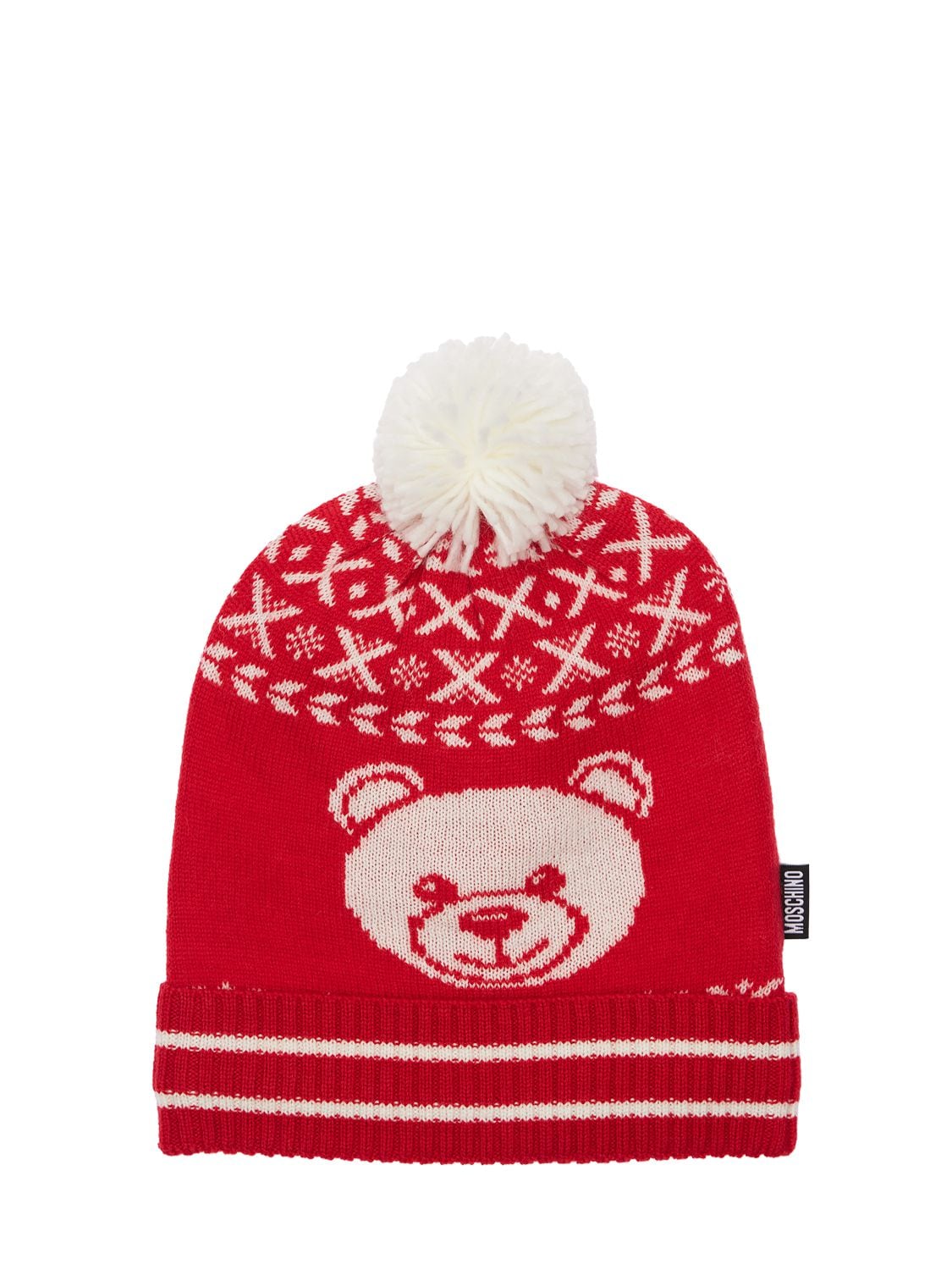 Moschino Babies' Jacquard Wool Blend Knit Beanie Hat In Red